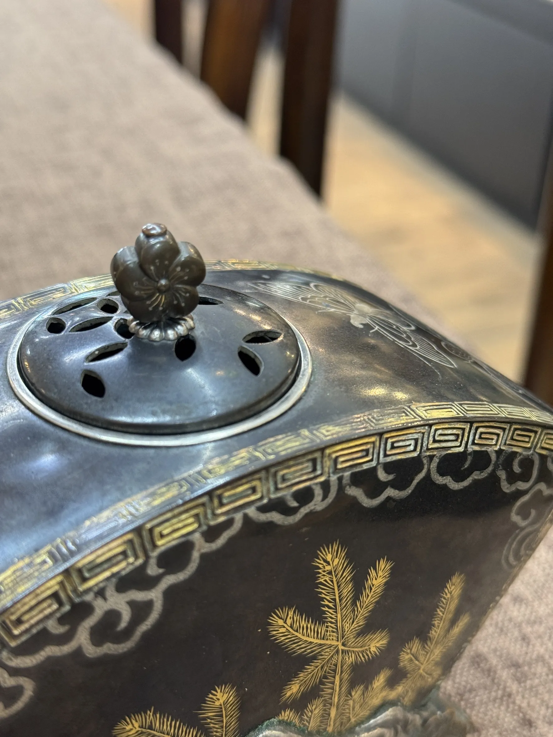 明治時期 扇形錯金銀香爐