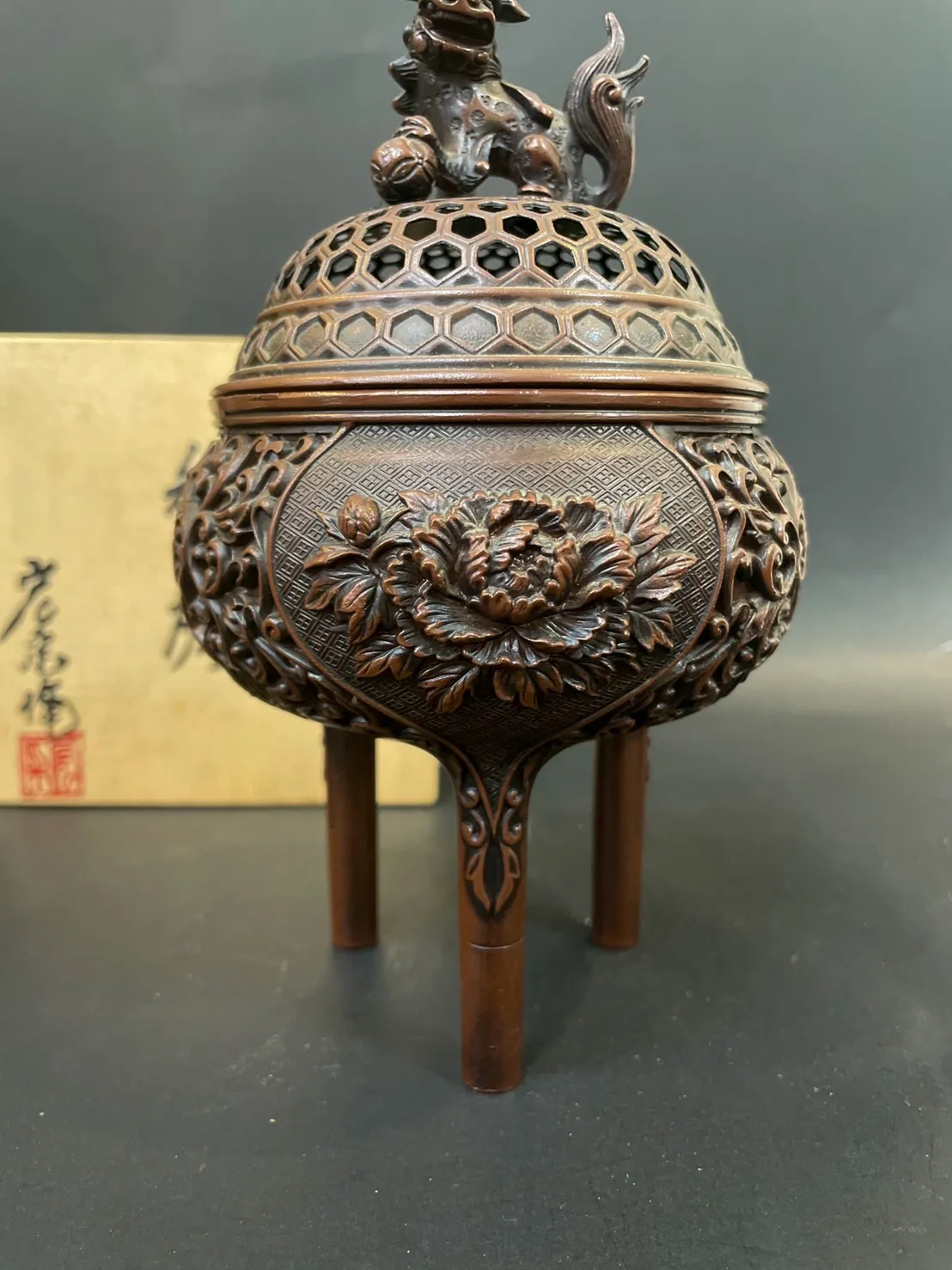 宏采作 唐獅子銅香爐