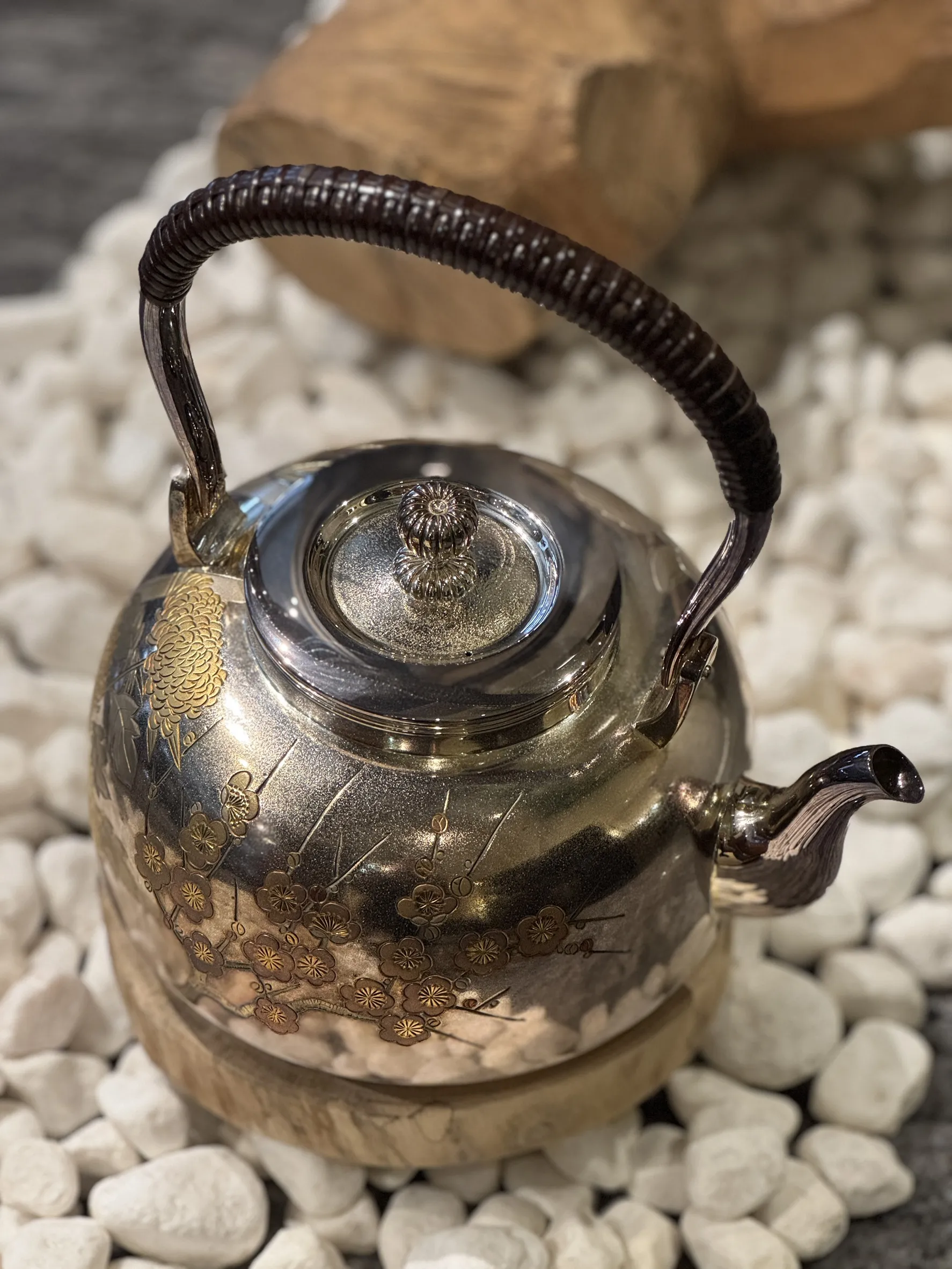 光則作 四君子 鎏金純銀湯沸