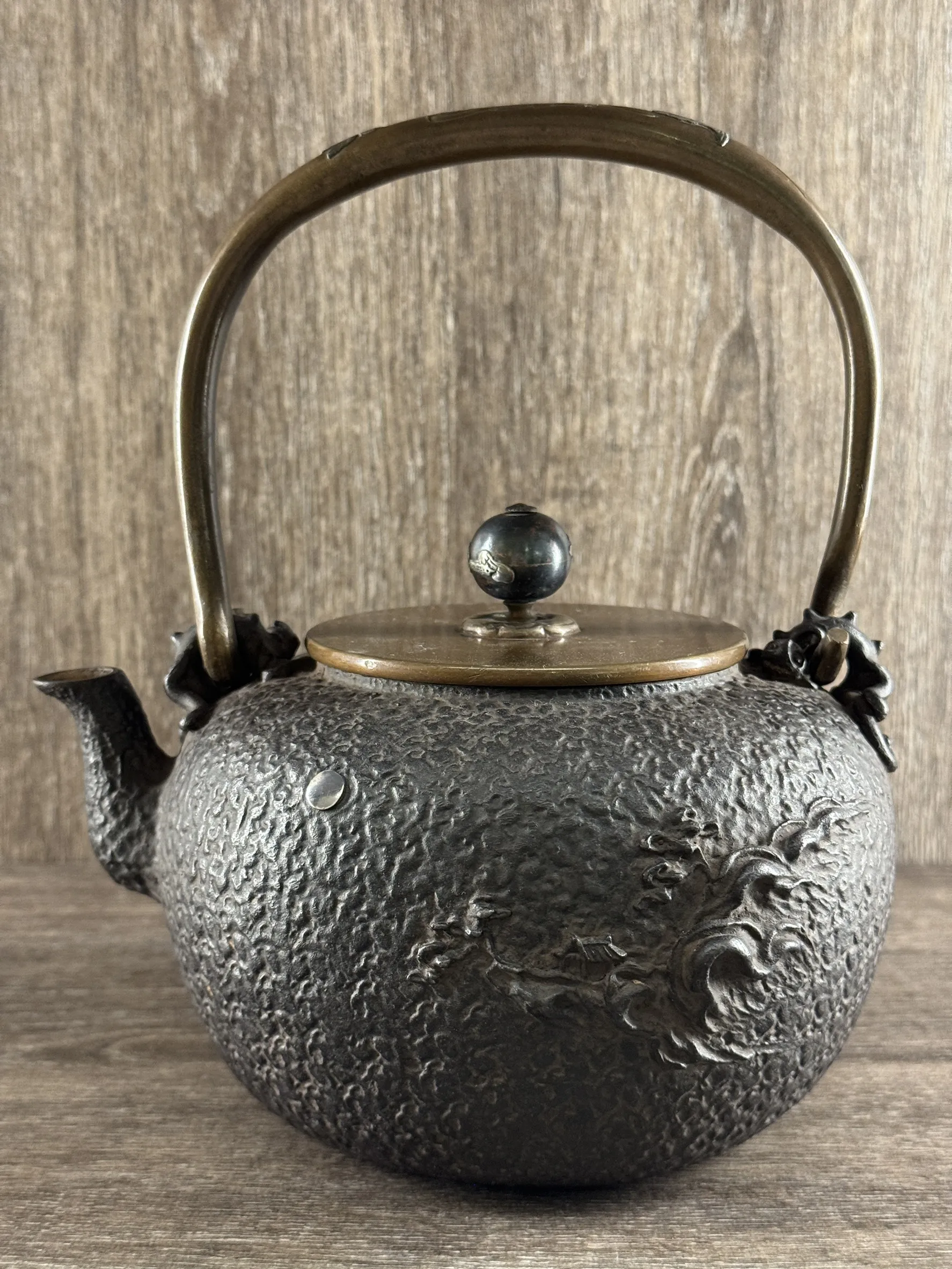 龜文堂 山水家屋波千鳥 老鐵壺