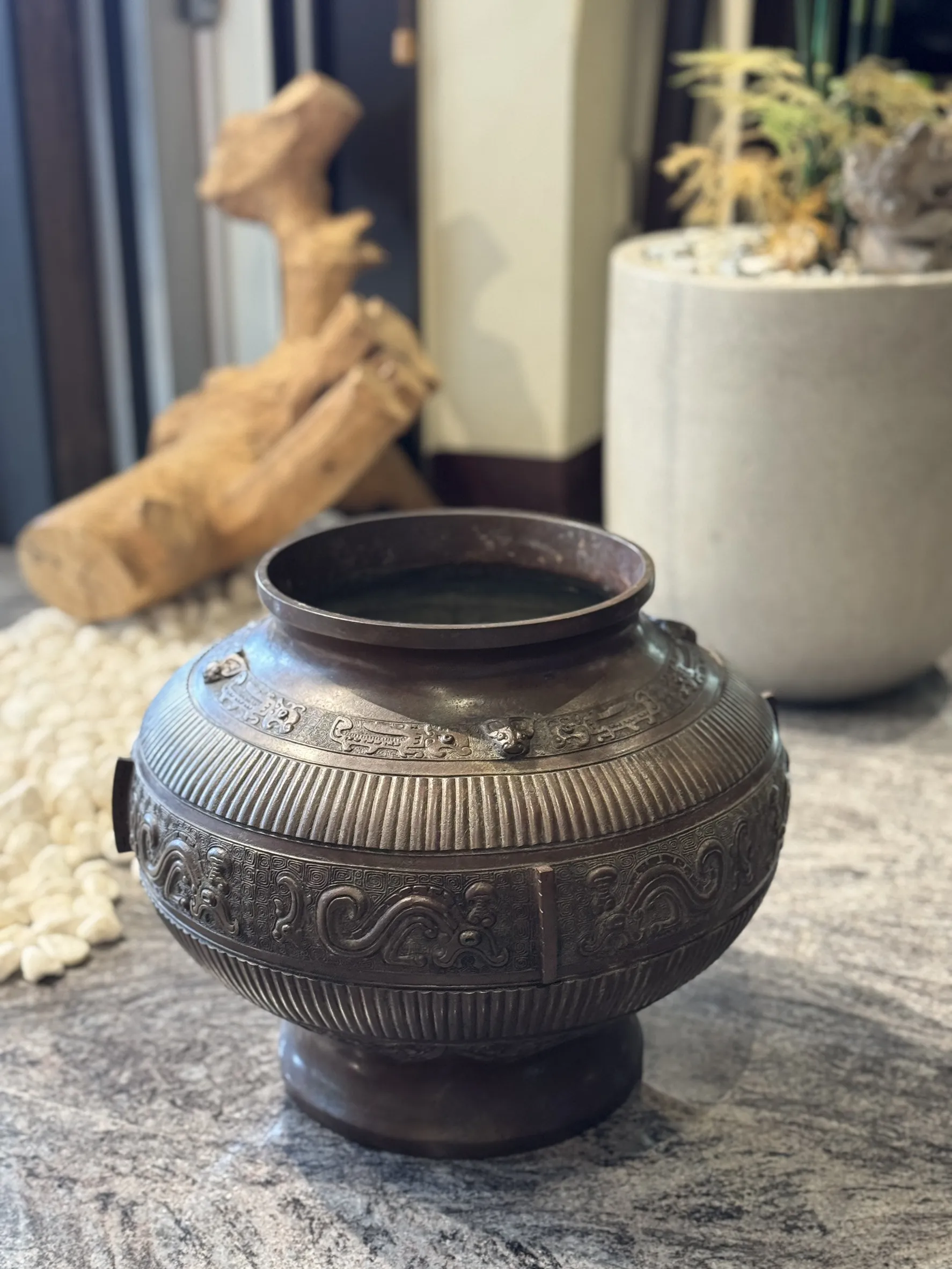 波多野正平作 饕餮紋老銅火鉢