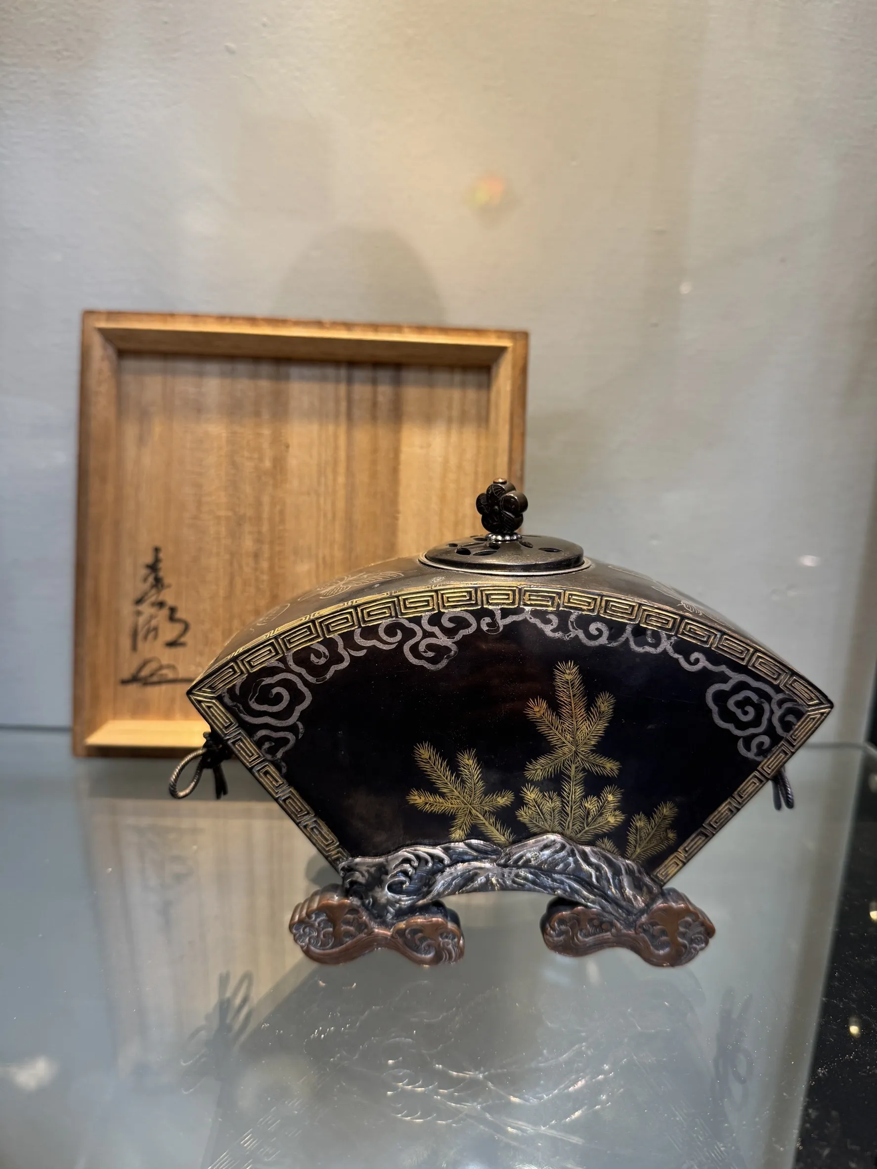 明治時期 扇形錯金銀香爐