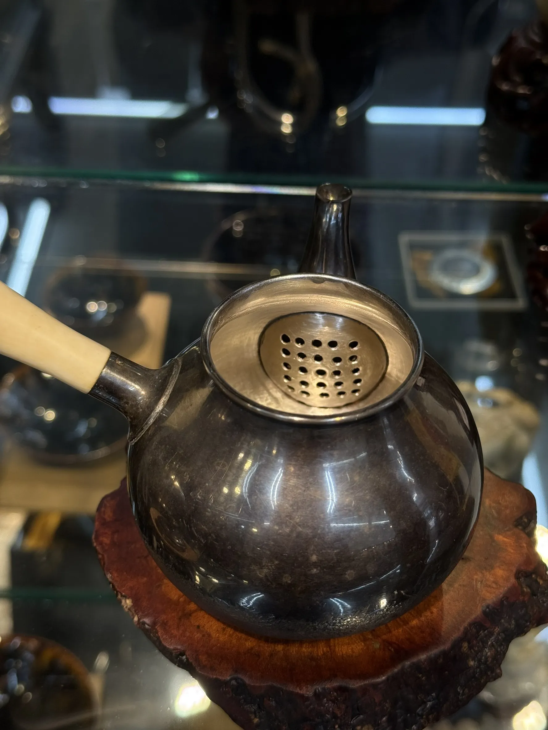 柚子型側把純銀急須