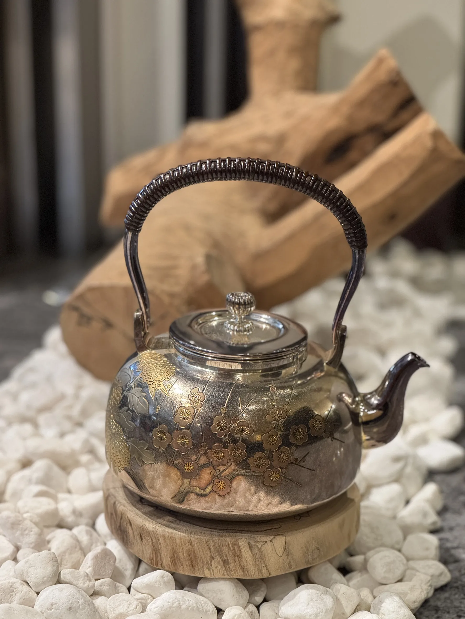 光則作 四君子 鎏金純銀湯沸