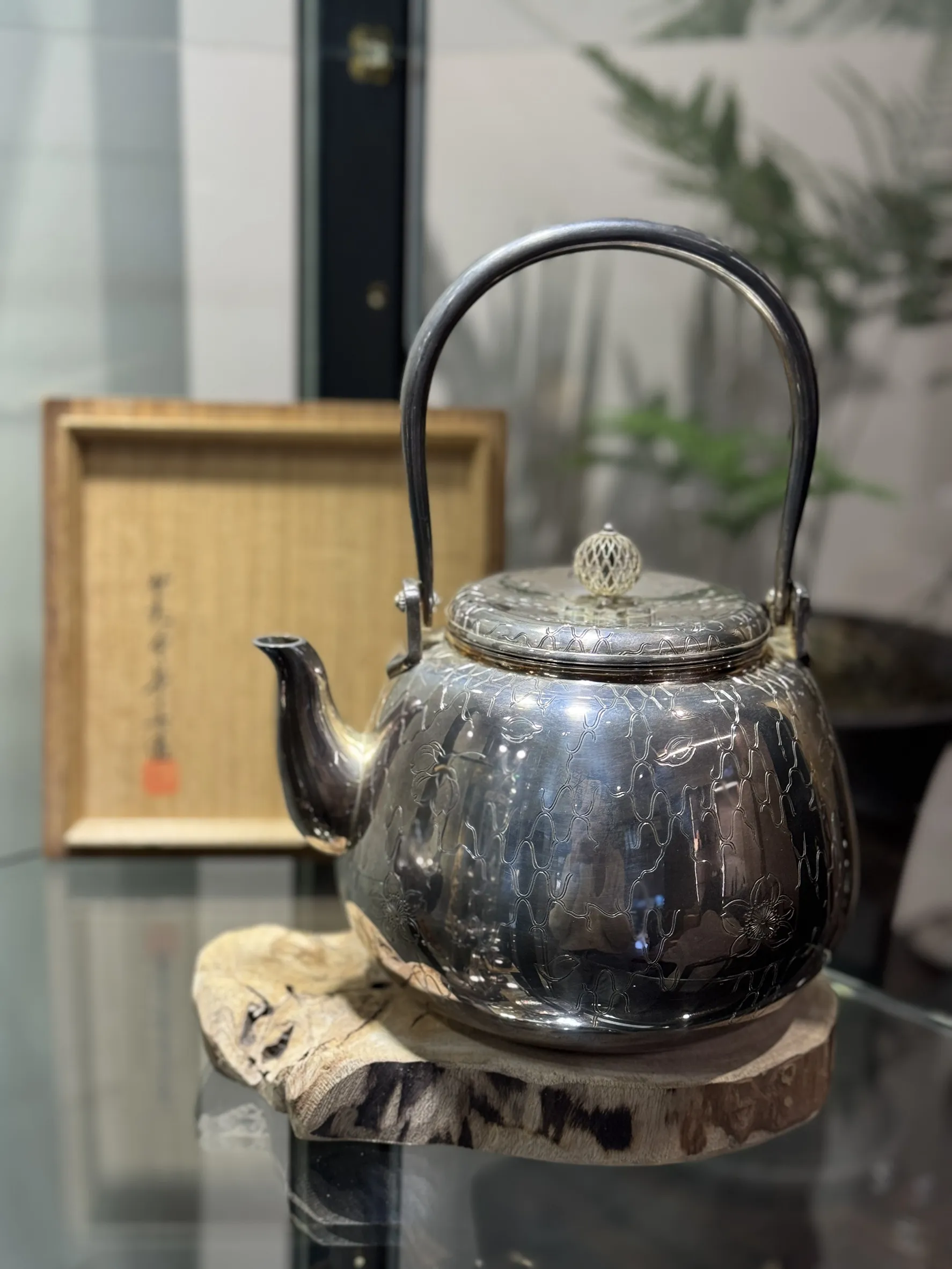 竹影堂 榮真作網櫻純銀湯沸