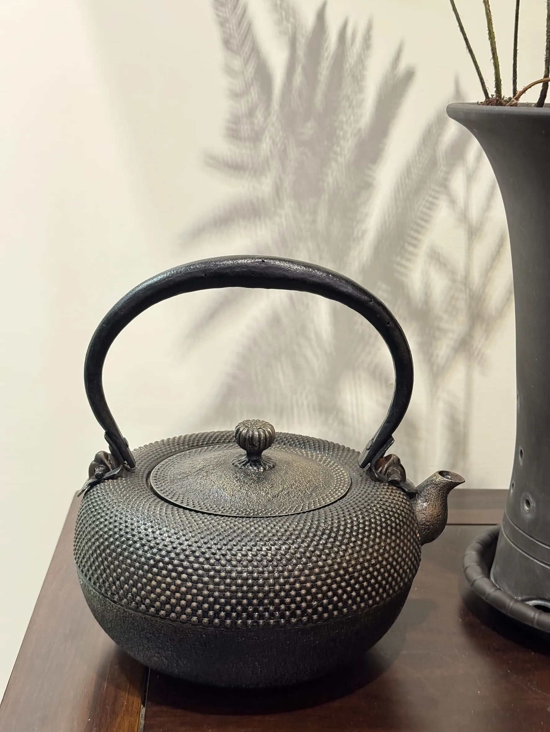照光堂堂主 心齋作 平丸型 霰紋 砂鐵壺