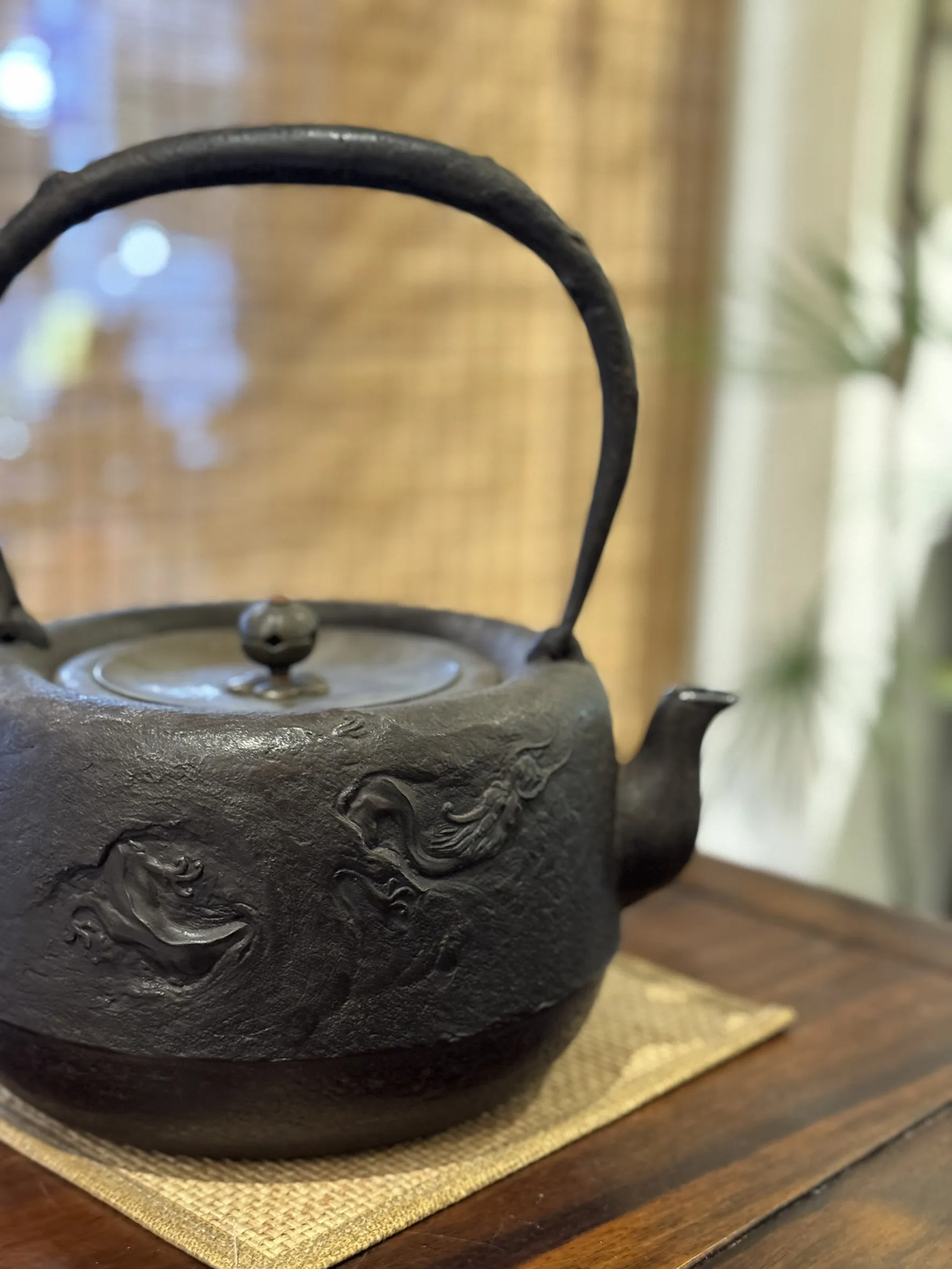 龍盛堂 富士山 雲龍紋 銀口 老鐵壺