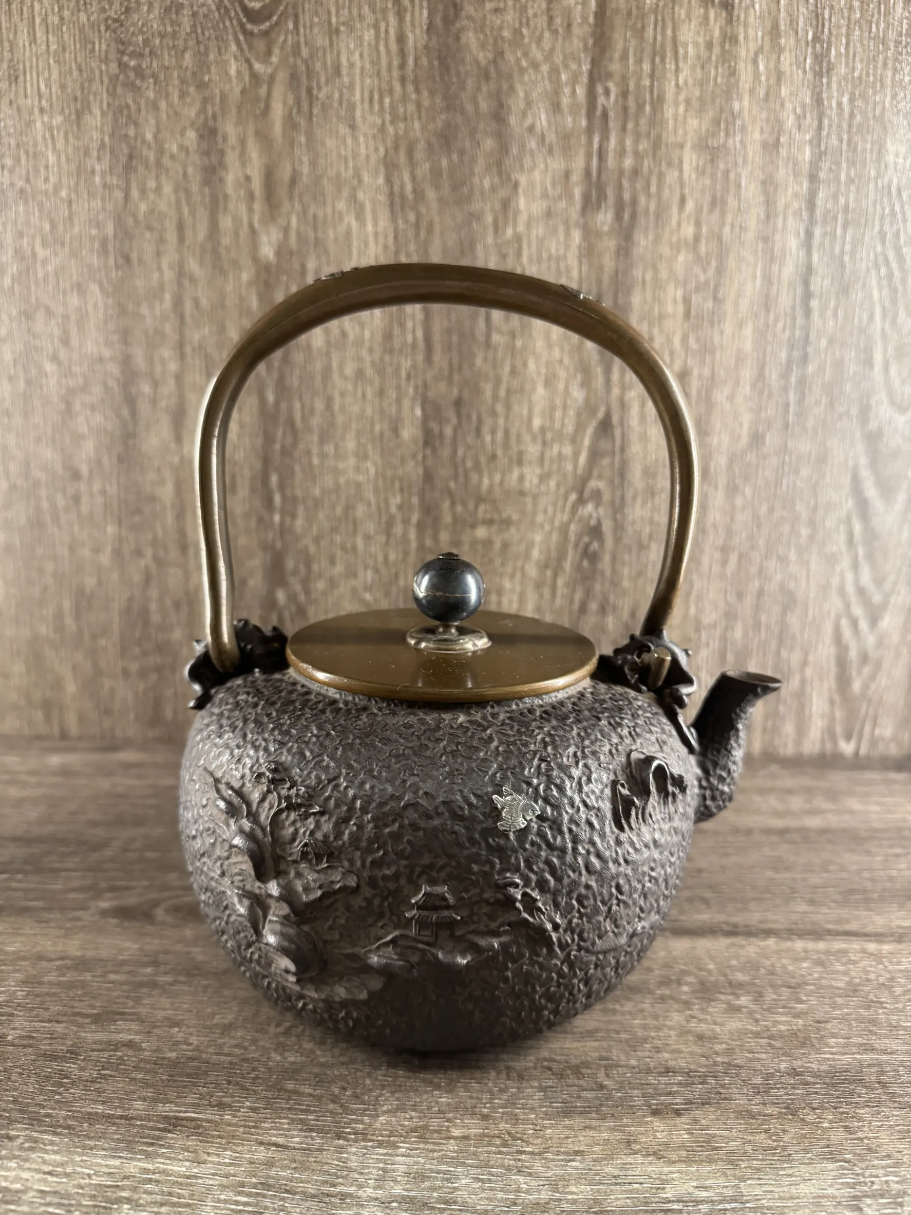 龜文堂 山水家屋波千鳥 老鐵壺