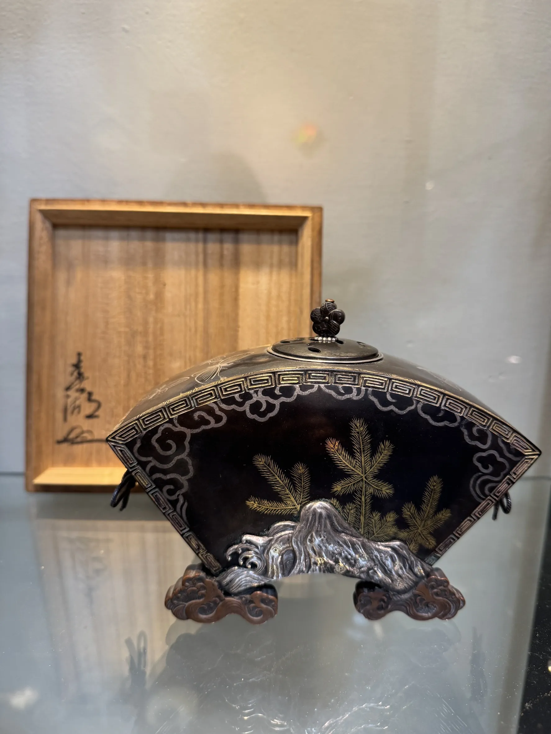 明治時期 扇形錯金銀香爐