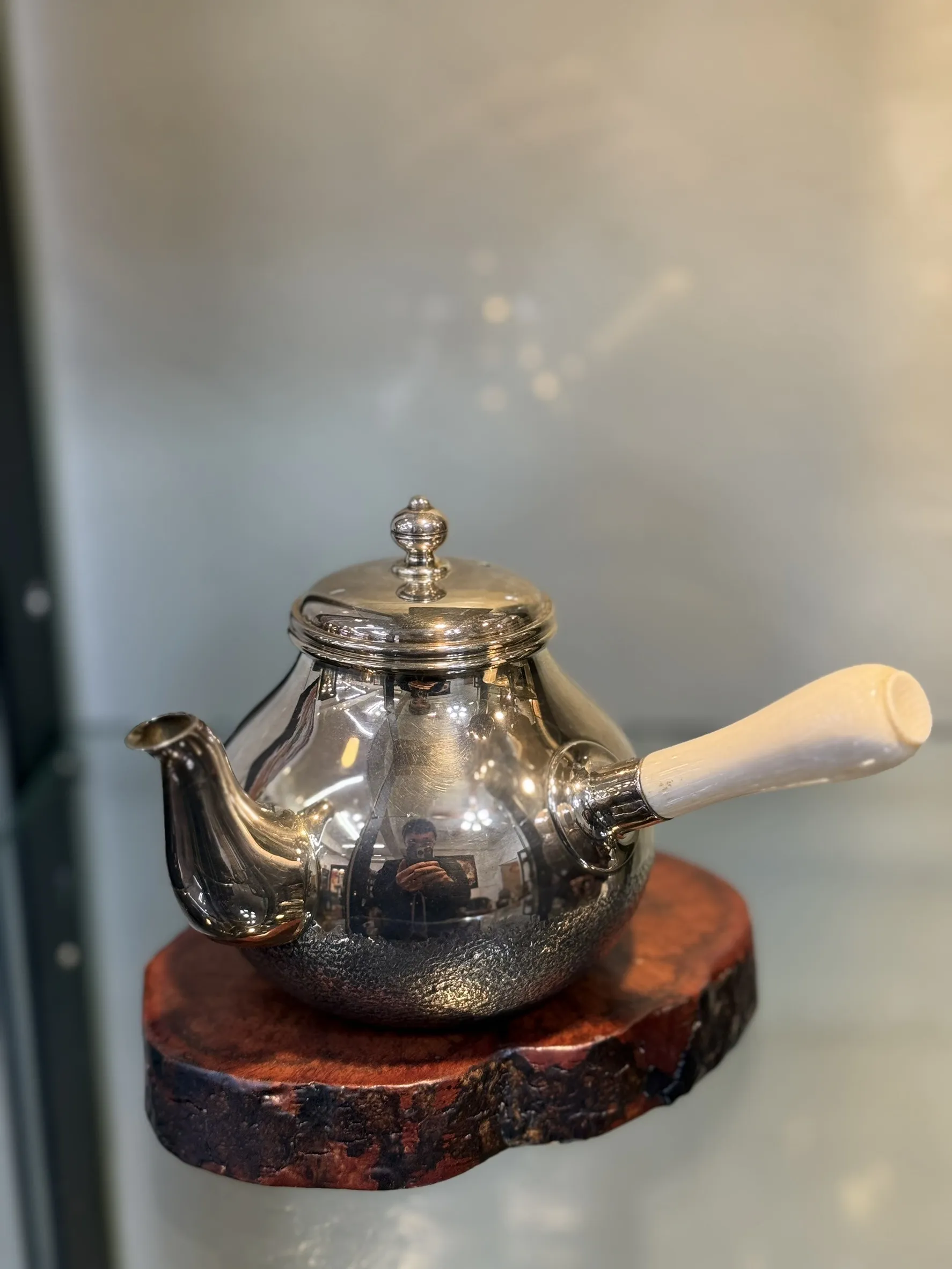 柚子型亮面側把純銀急須