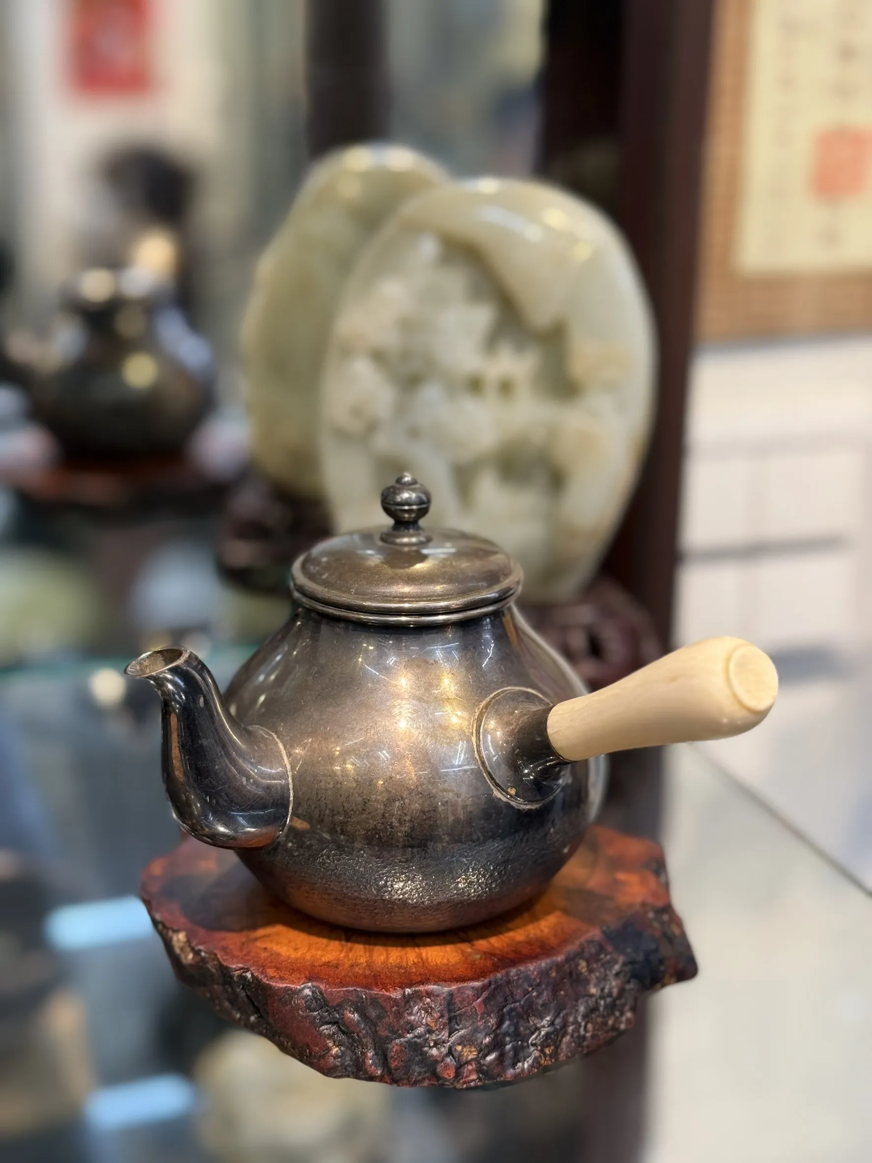 柚子型側把純銀急須