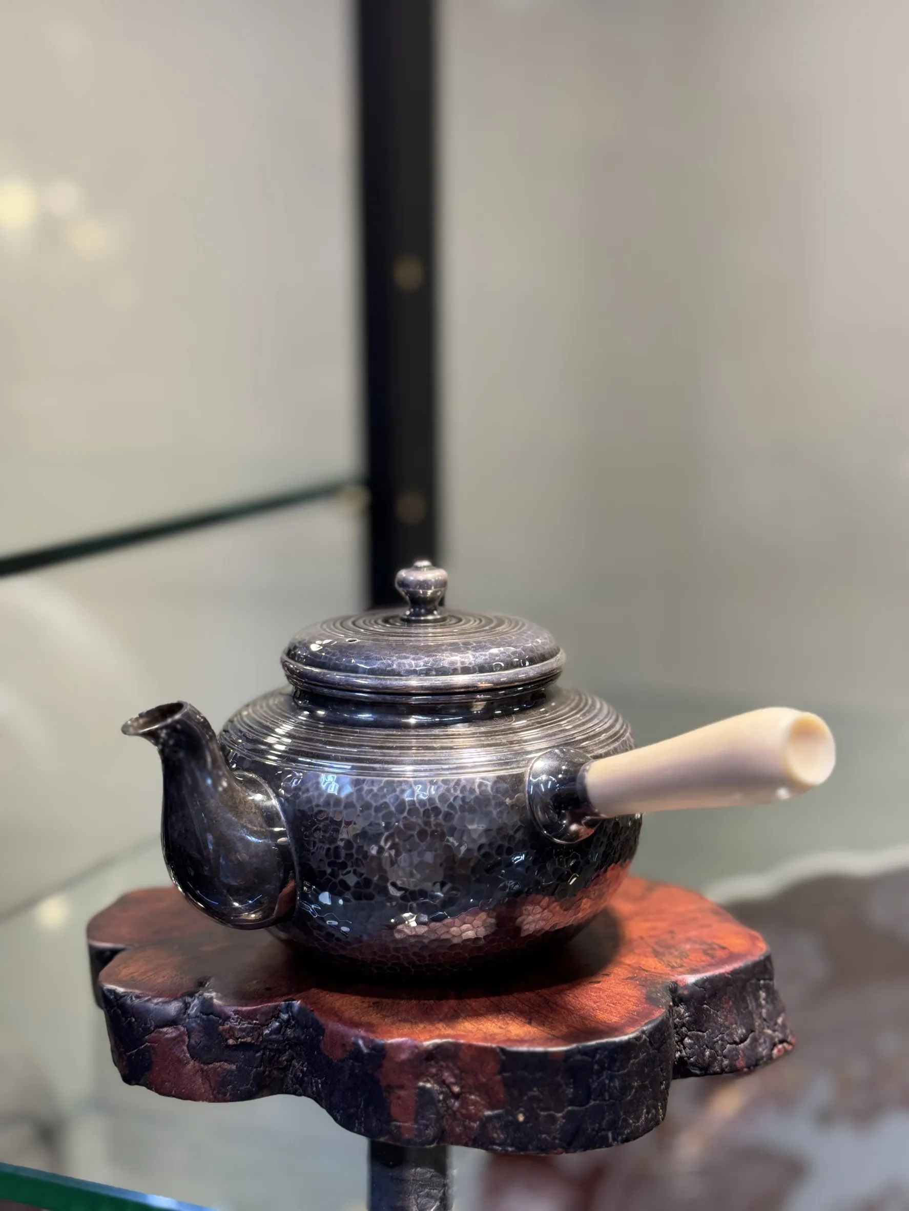 系目槌目紋 側把純銀急須