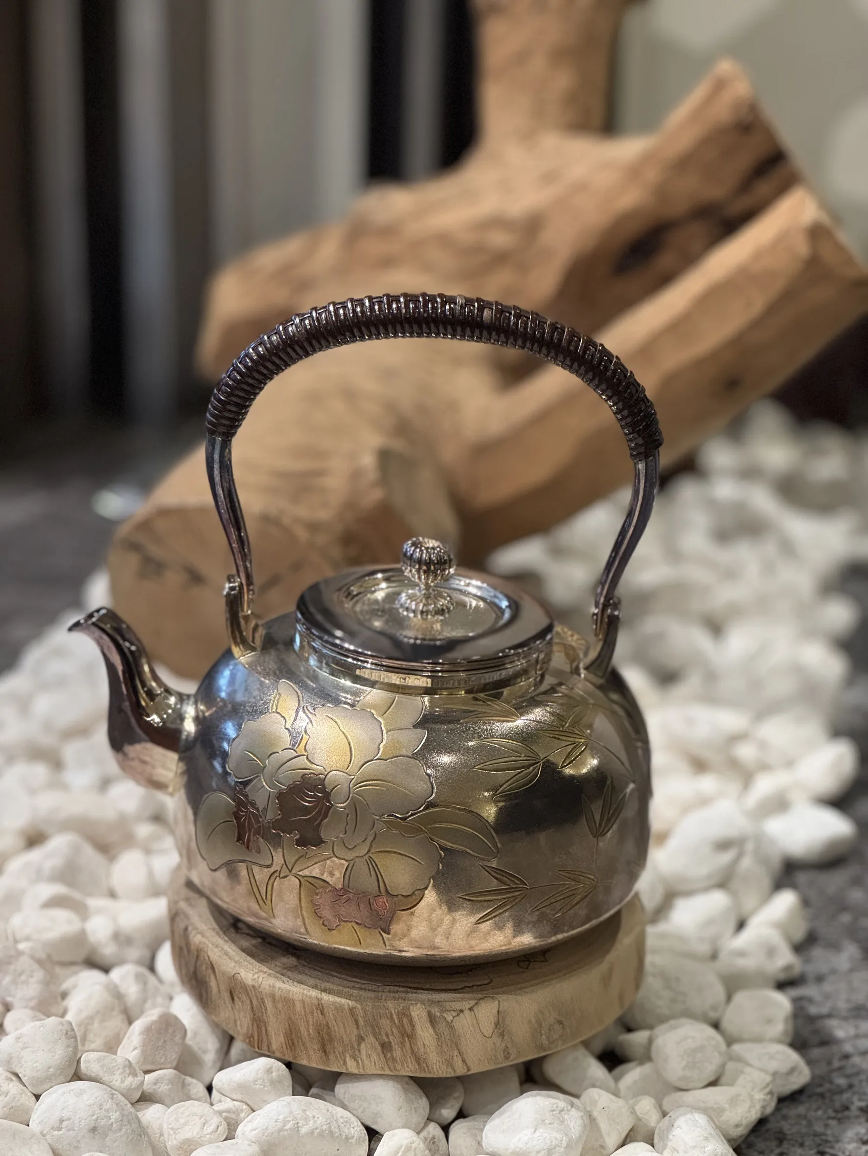 光則作 四君子 鎏金純銀湯沸