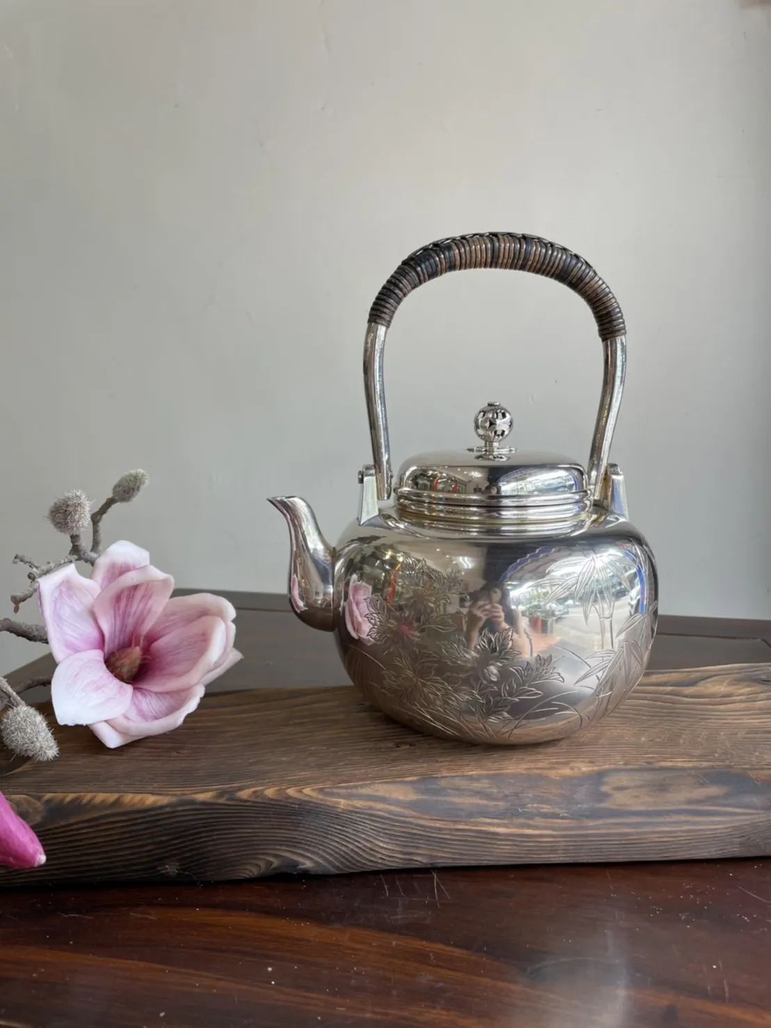 金工師四君子純銀湯沸