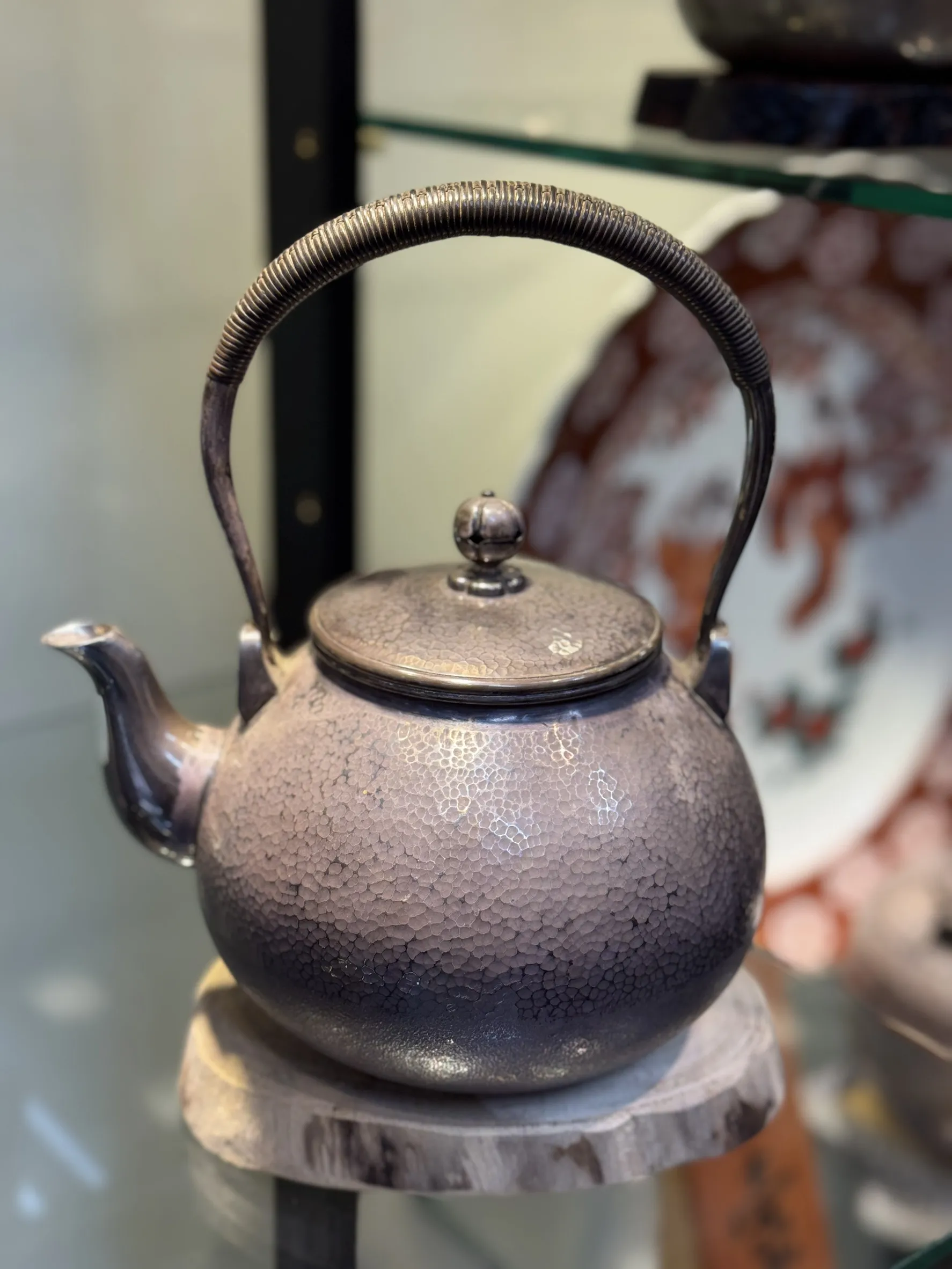 燻紫槌目 純銀湯沸