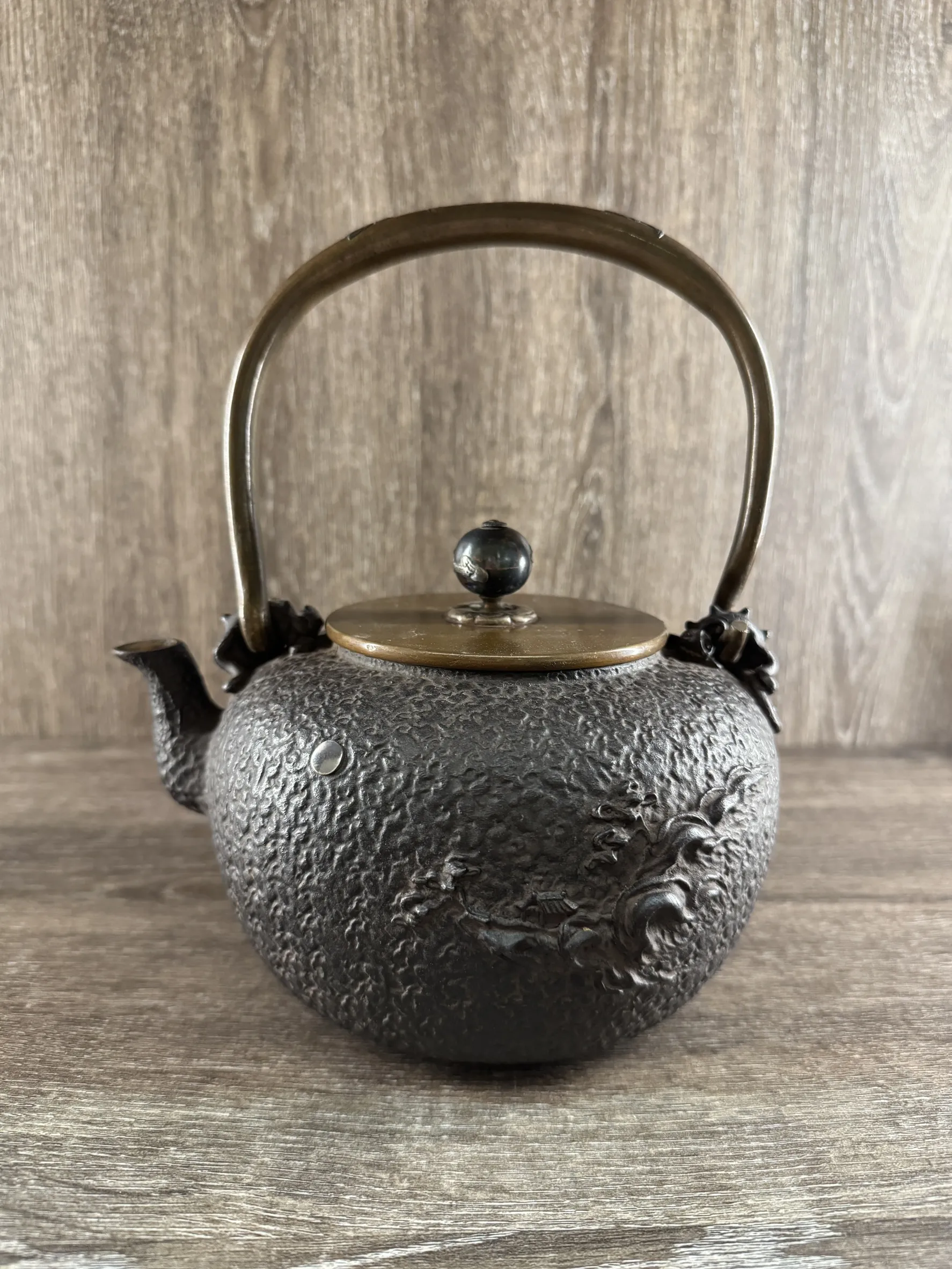 龜文堂 山水家屋波千鳥 老鐵壺