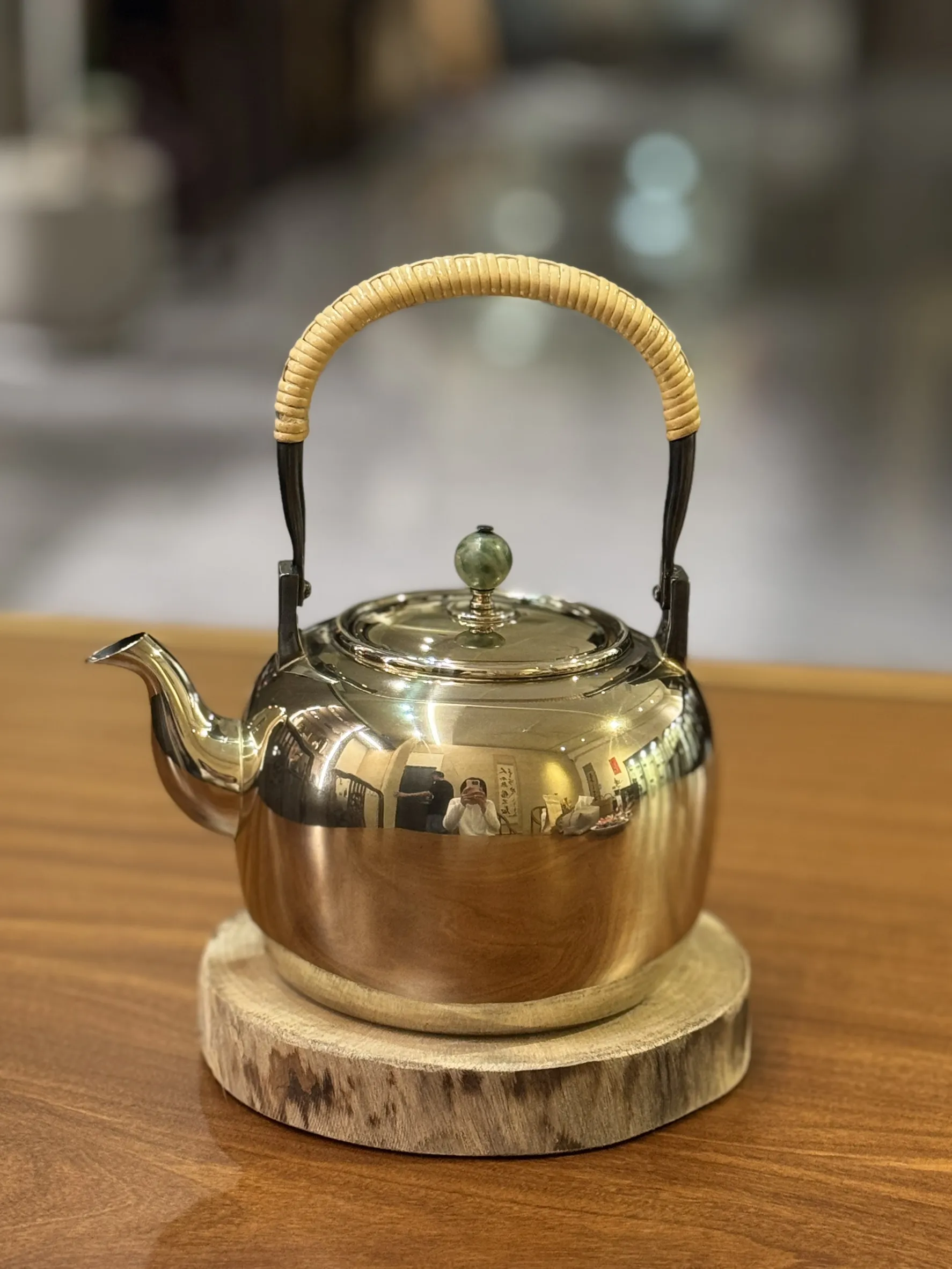 竹翁堂 玉摘鍍金純銀湯沸