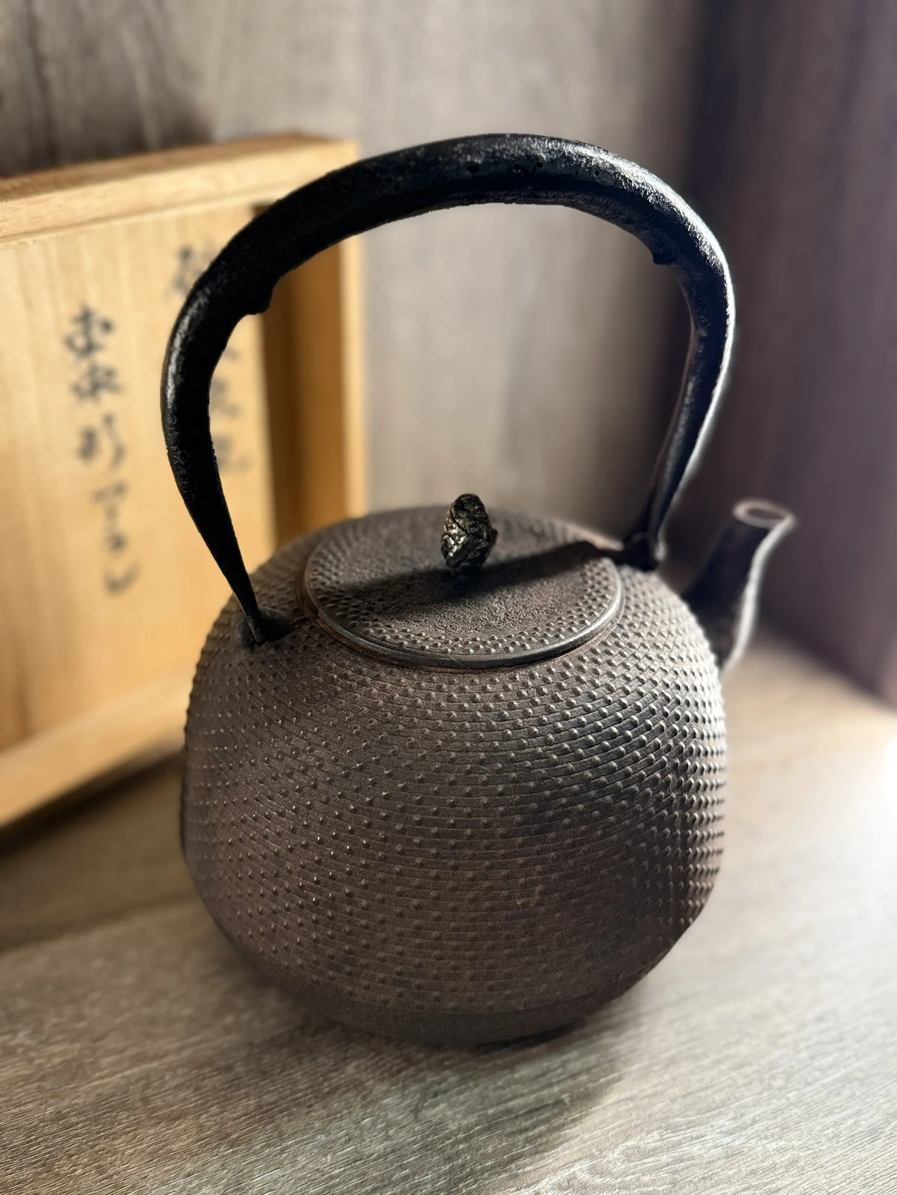 昭和初期 照光堂作 棗形霰紋砂鐵瓶