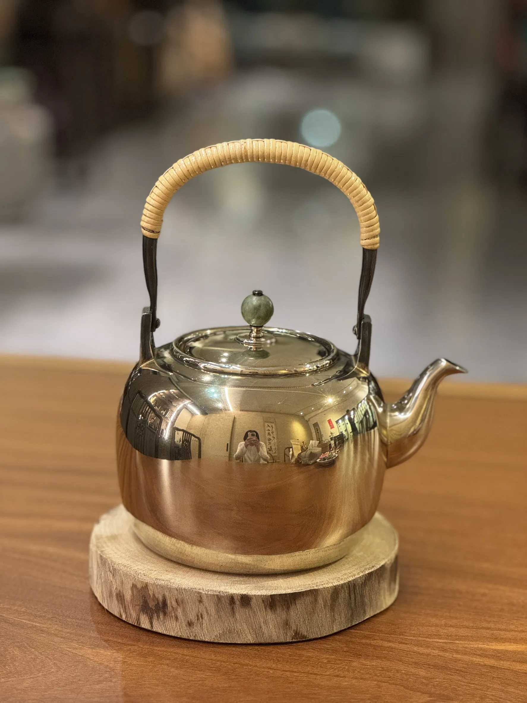 竹翁堂 玉摘鍍金純銀湯沸