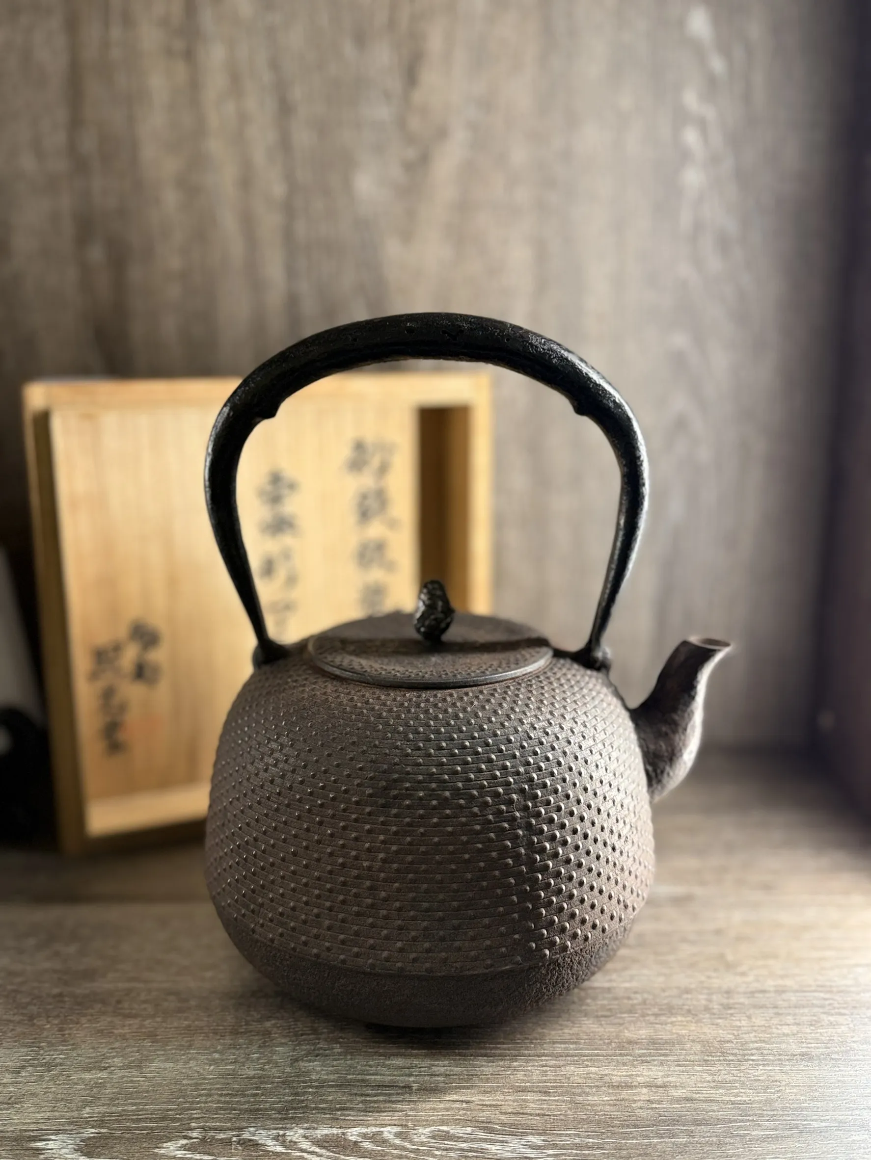 昭和初期 照光堂作 棗形霰紋砂鐵瓶