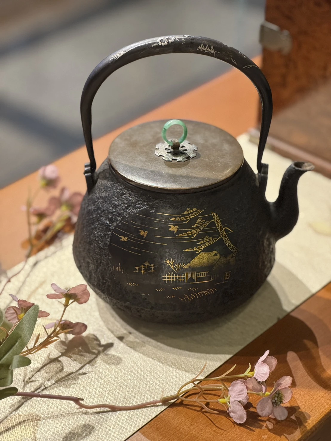 明治時期｜金壽堂 雨宮宗作品｜錯金山水鐵壺