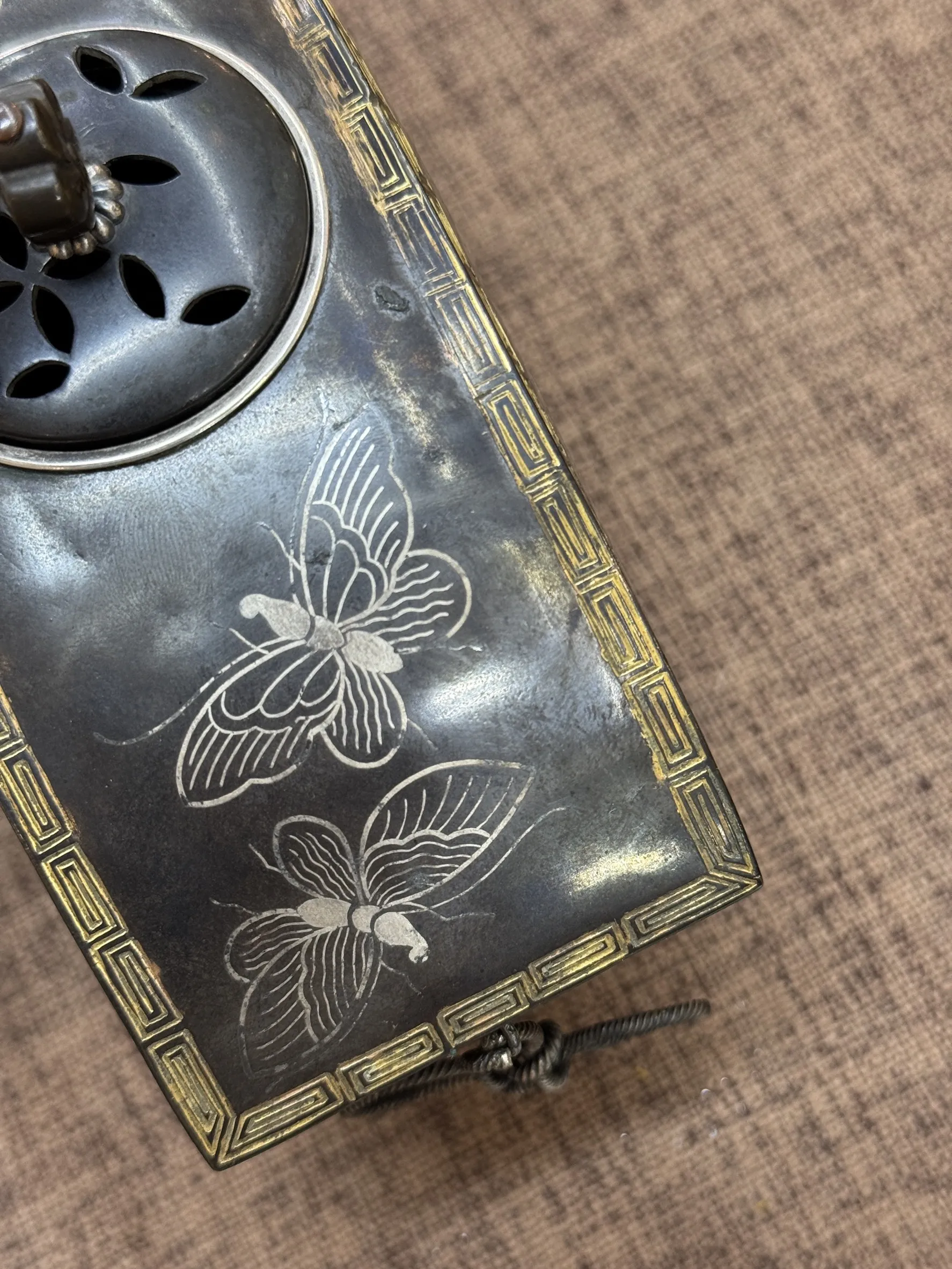 明治時期 扇形錯金銀香爐