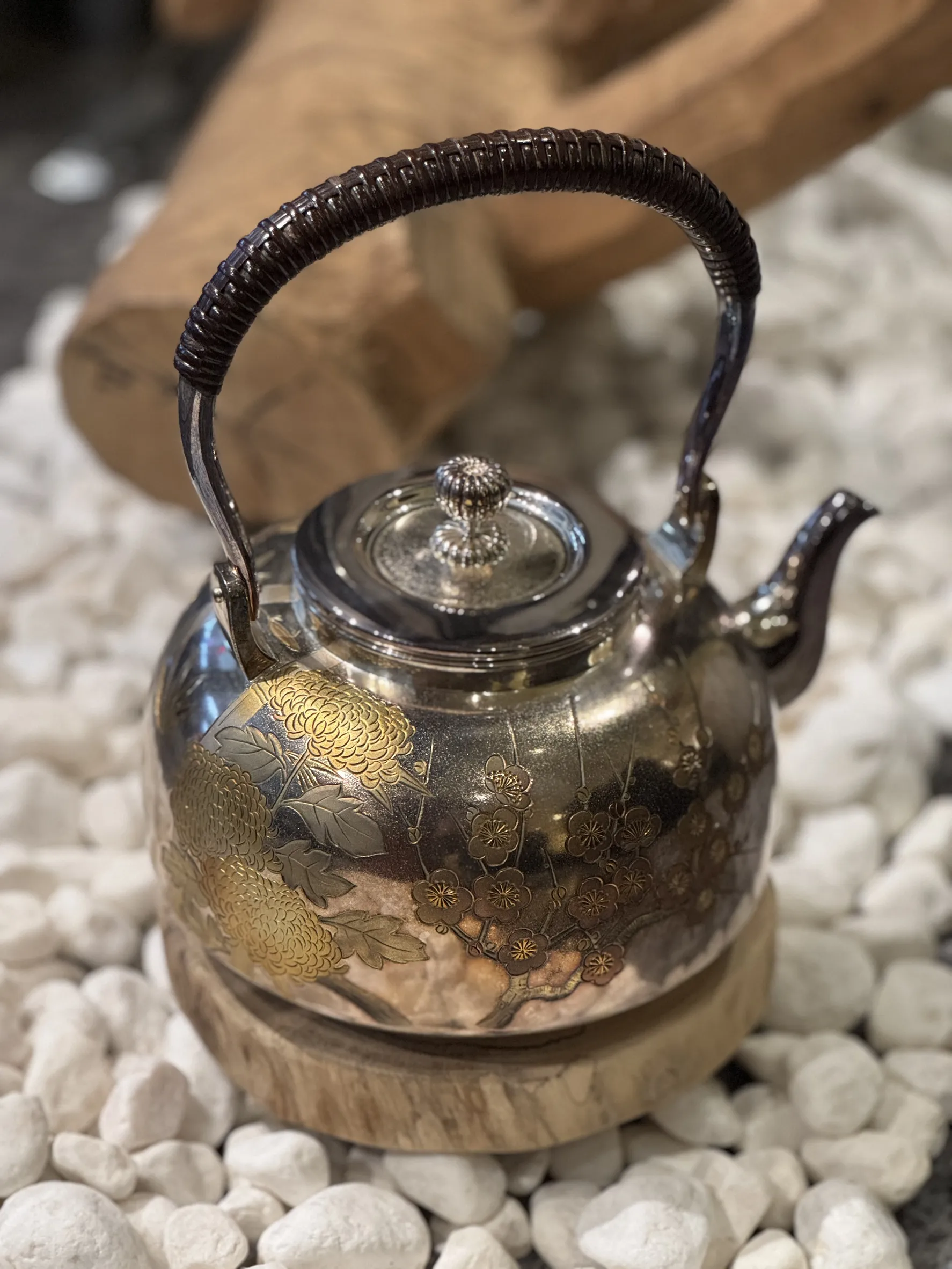 光則作 四君子 鎏金純銀湯沸