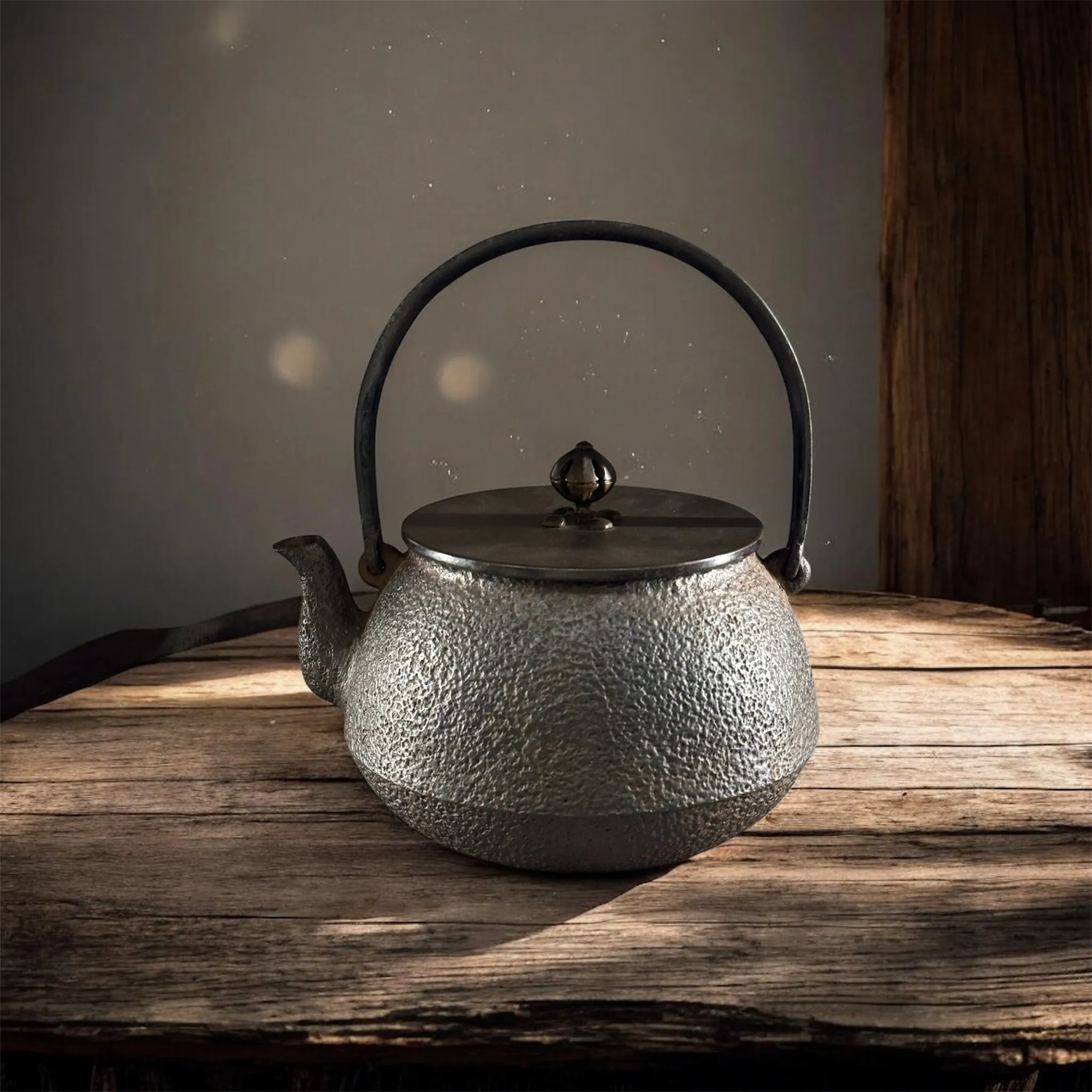 金壽堂二代雨宮宗兵衛作 嵌銀平把老鐵瓶