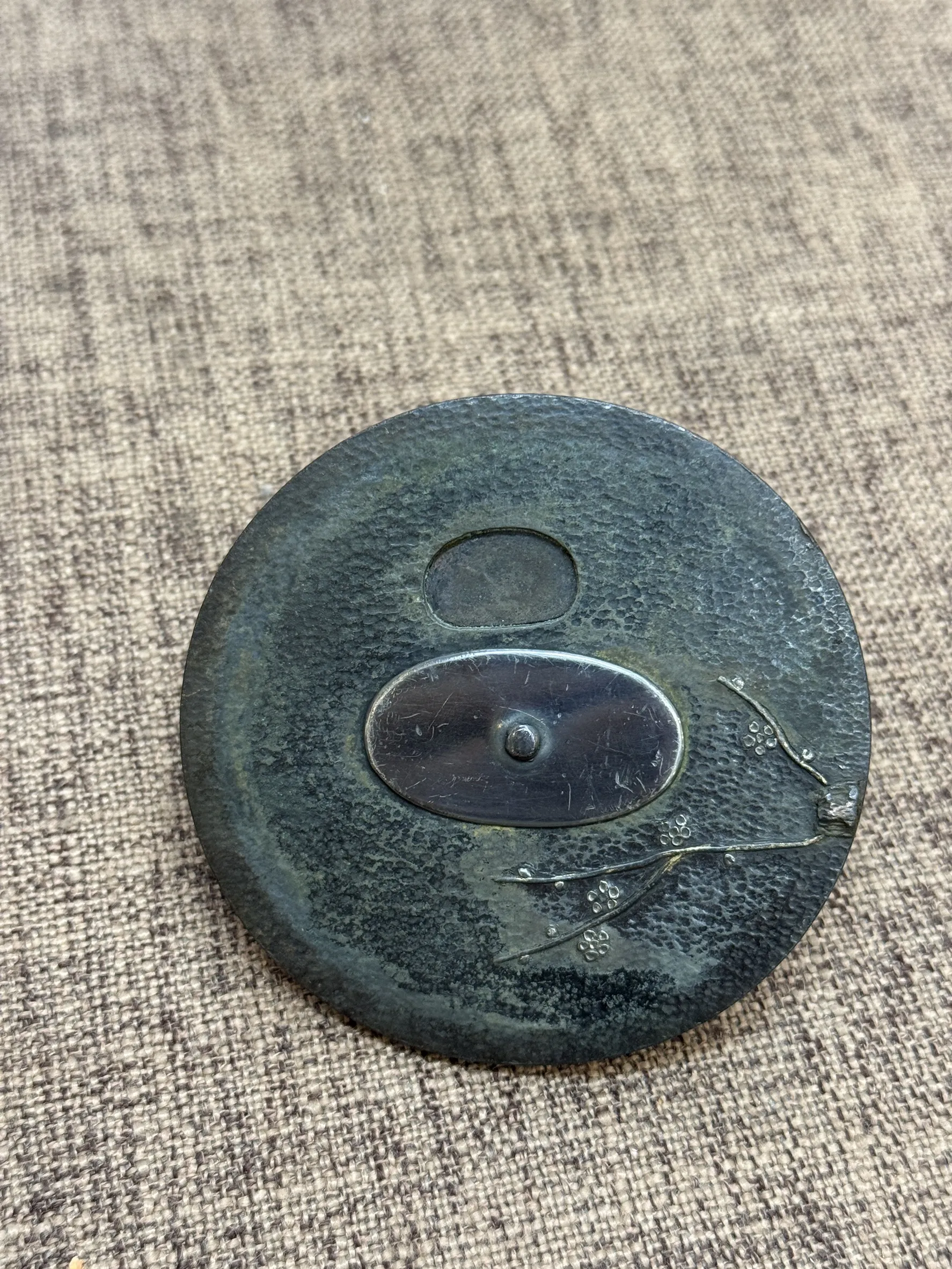 明治時期 刀顎蓋 湖景鴛鴦蝴蝶 盛岡鈴木造 老鐵瓶