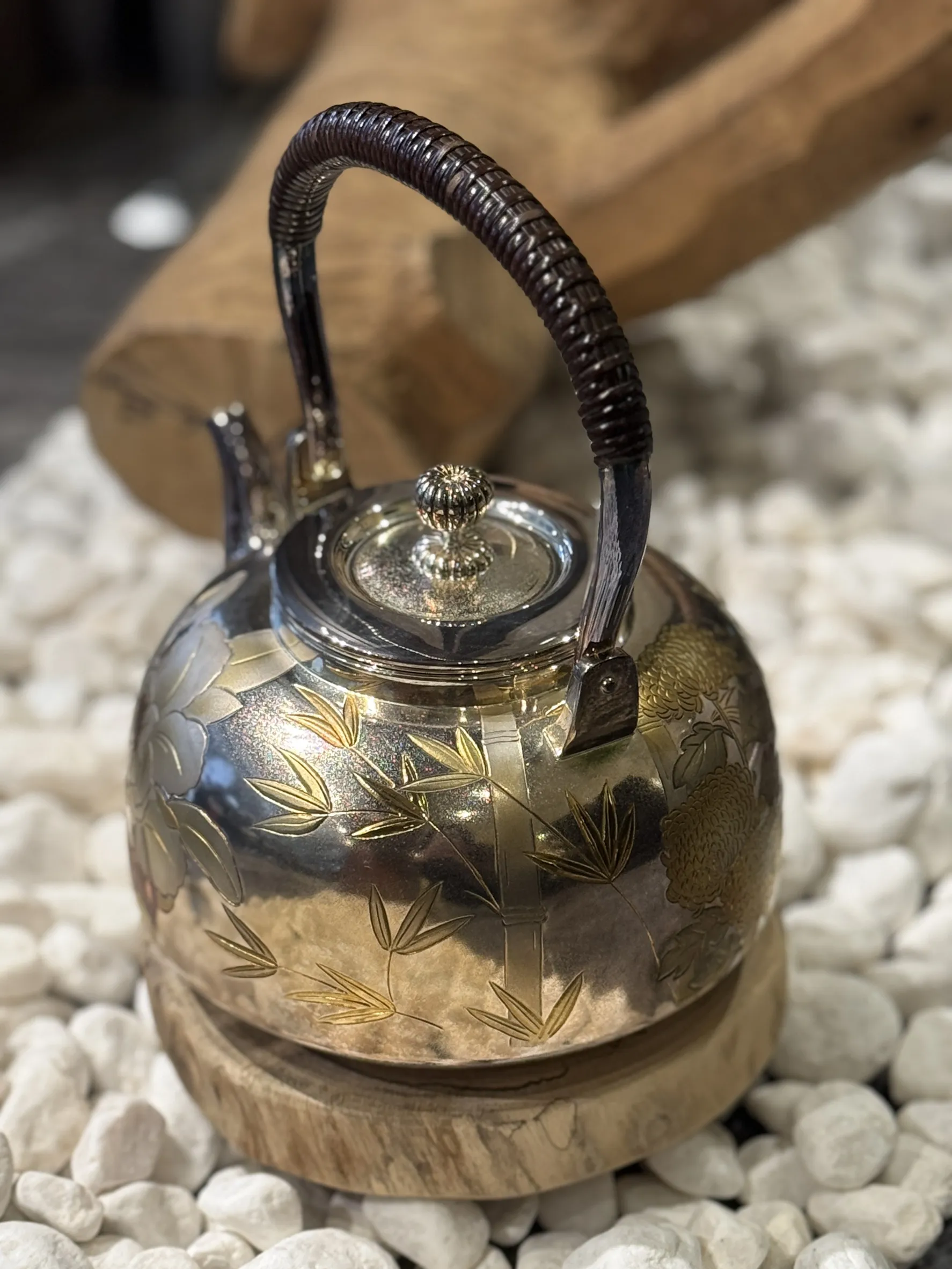 光則作 四君子 鎏金純銀湯沸