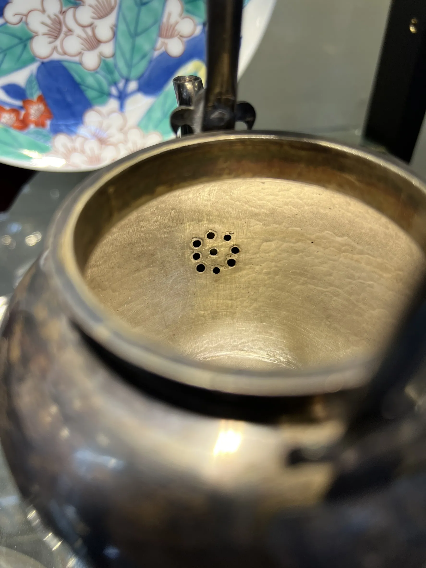 明治時期 花草彫純銀小湯沸