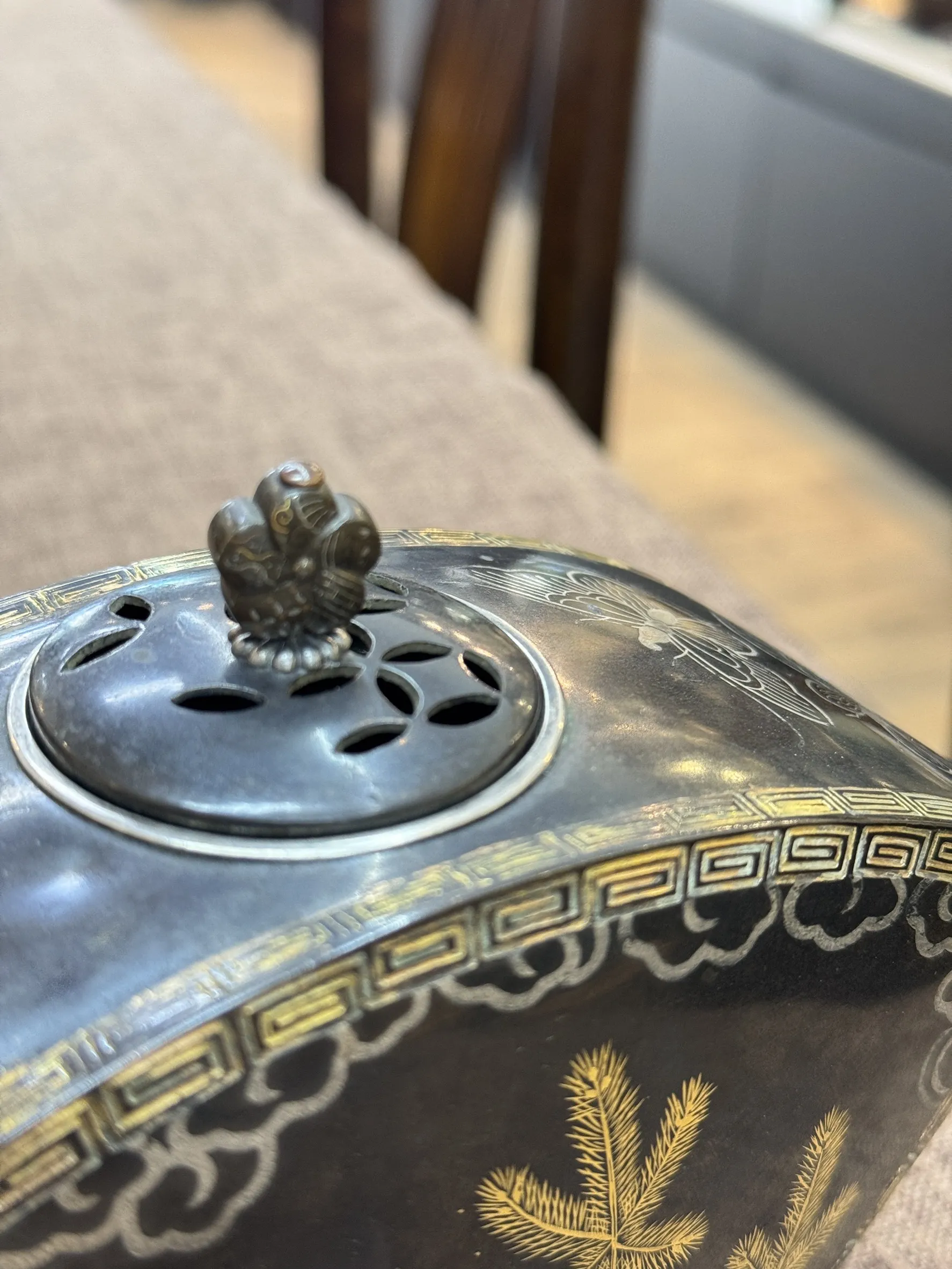 明治時期 扇形錯金銀香爐