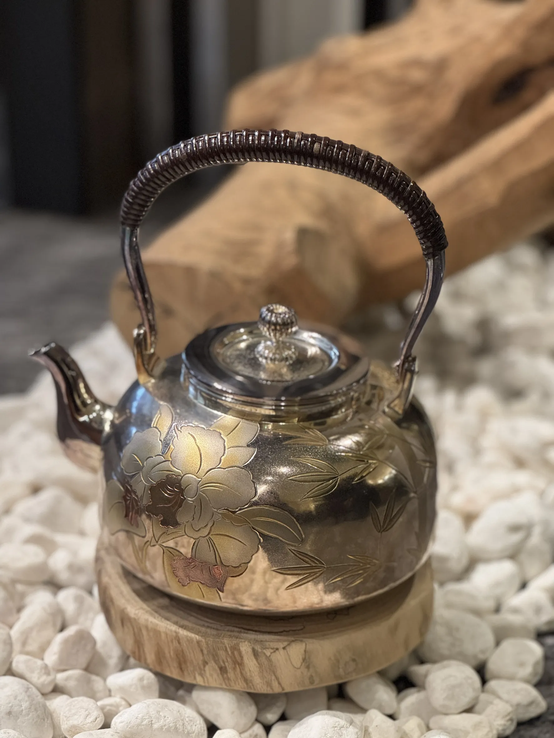 光則作 四君子 鎏金純銀湯沸