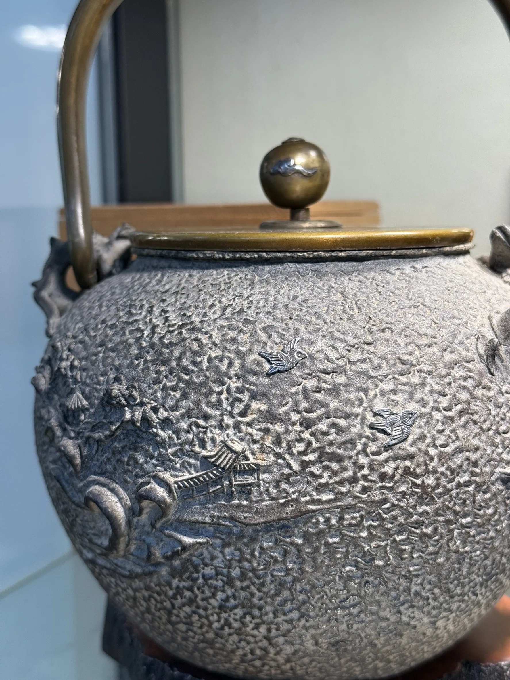 明治末期 龜文堂 白肌紋 湖畔樓閣山水波千鳥