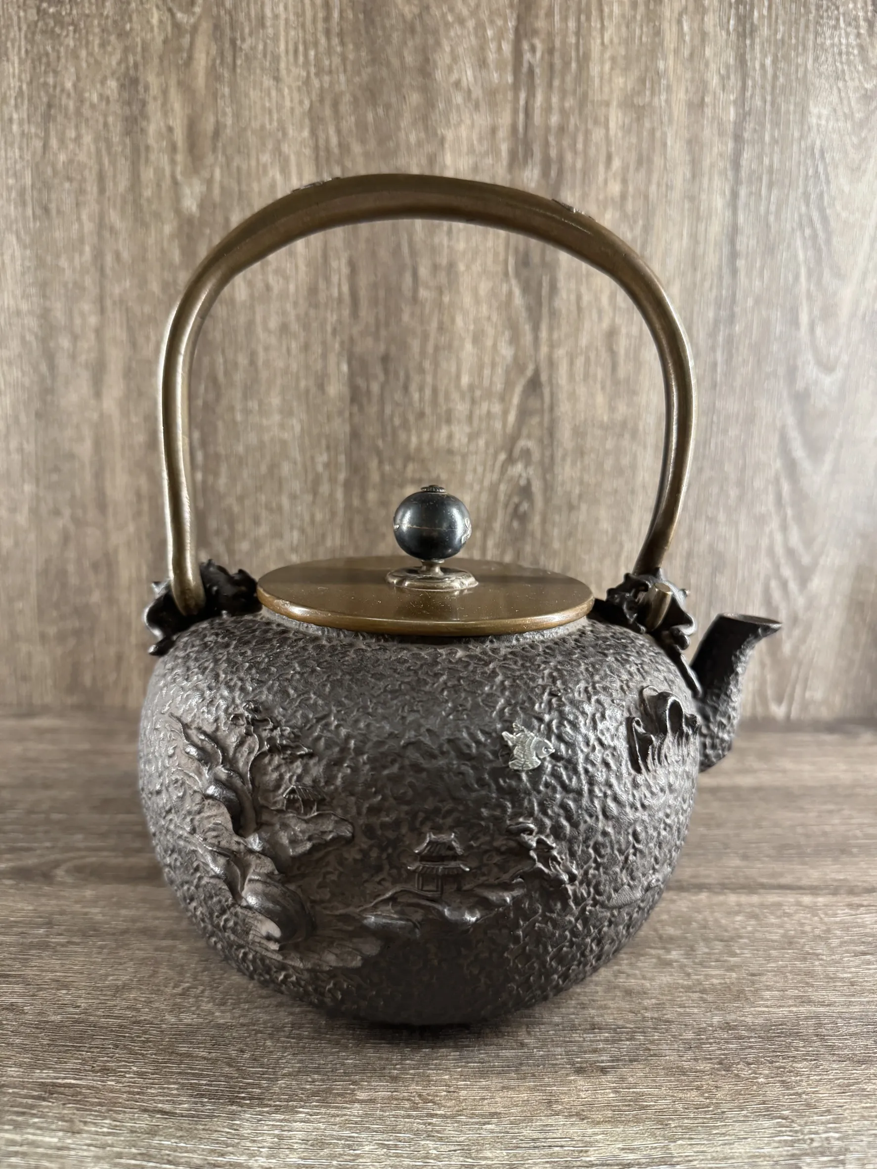 龜文堂 山水家屋波千鳥 老鐵壺