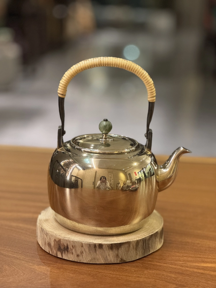 竹翁堂 玉摘鍍金純銀湯沸