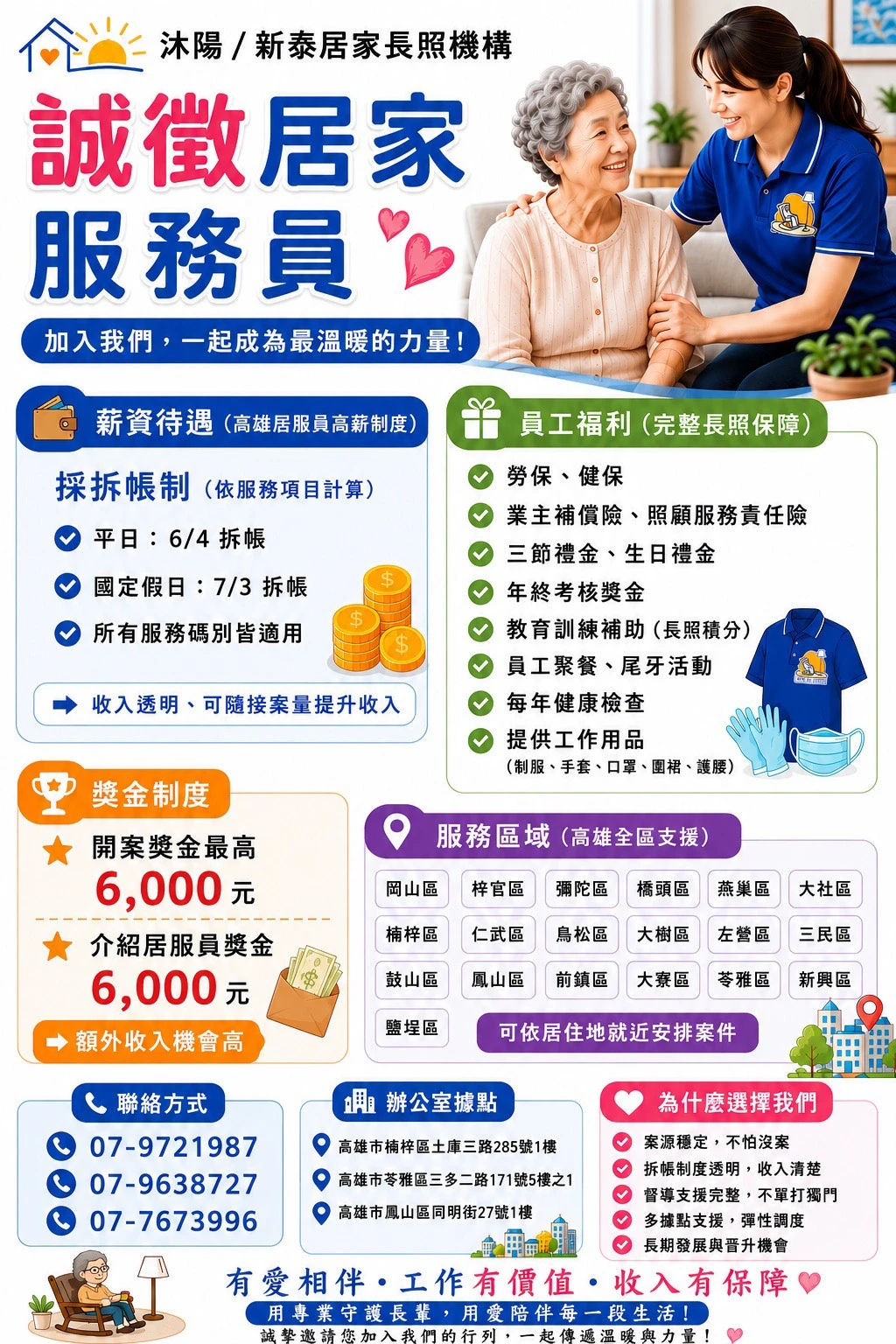 高雄居家照顧服務員徵才｜長照工作機會｜高薪拆帳制