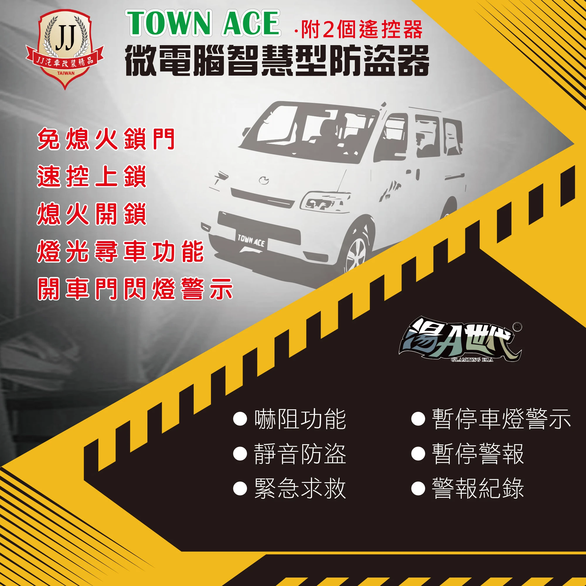 智慧防盜控制盒(速控/免熄火上鎖+開門警示+尋車)+2個遙控器 