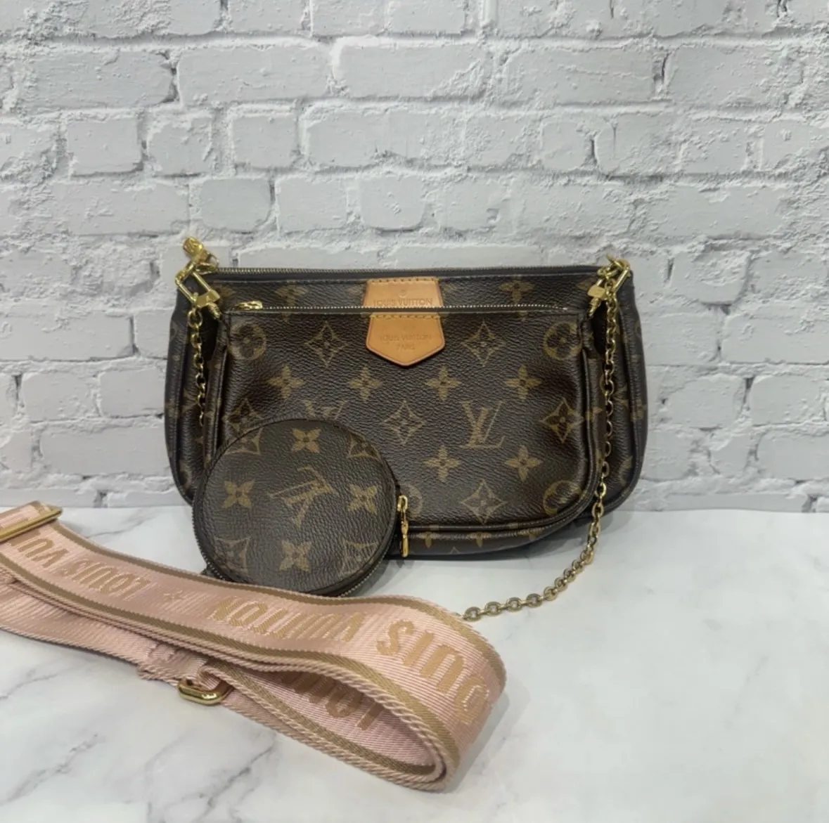 LV五合一麻將包 粉背帶