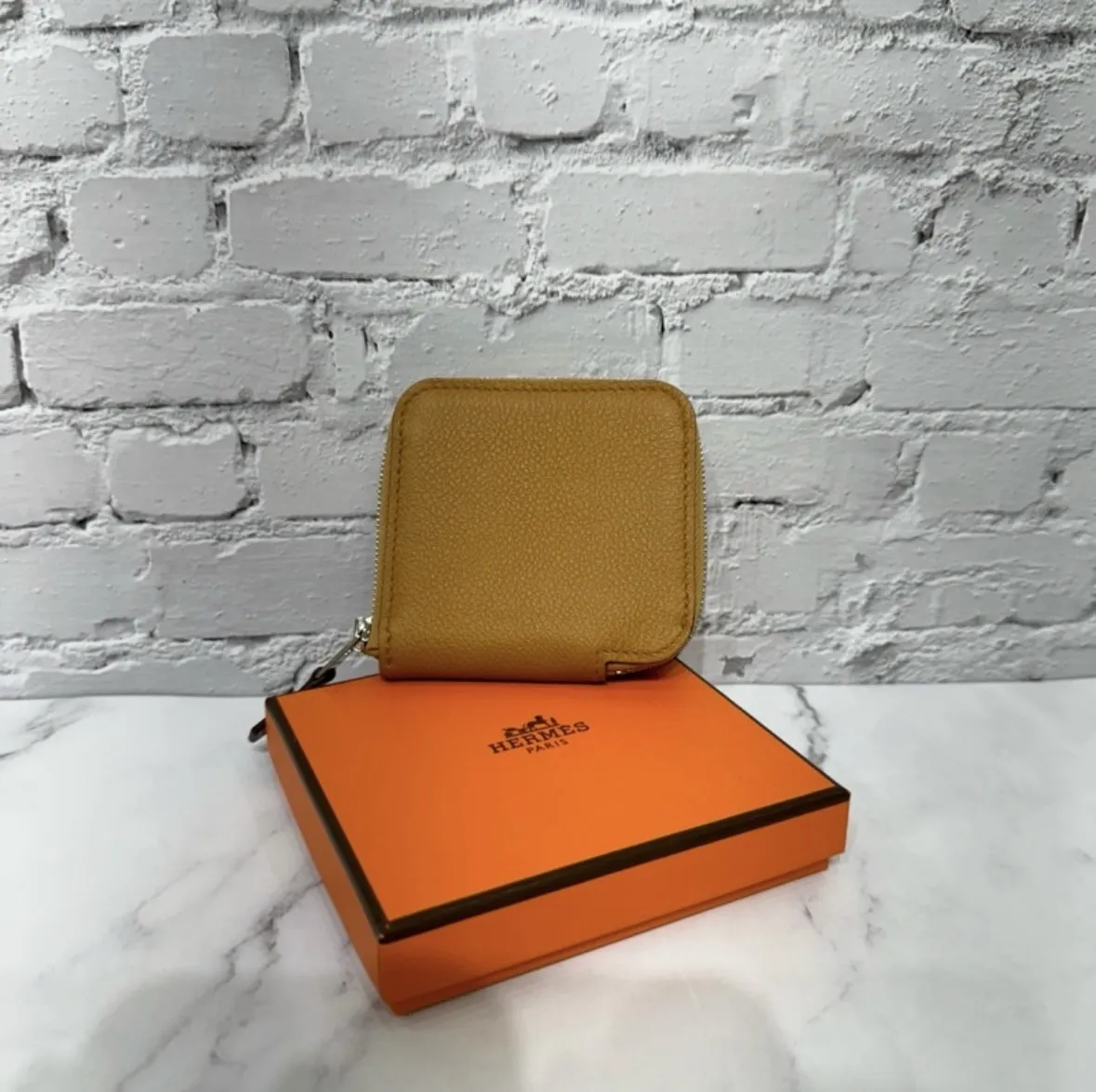 HERMES全新 silk'in 絲巾零錢包 焦糖色