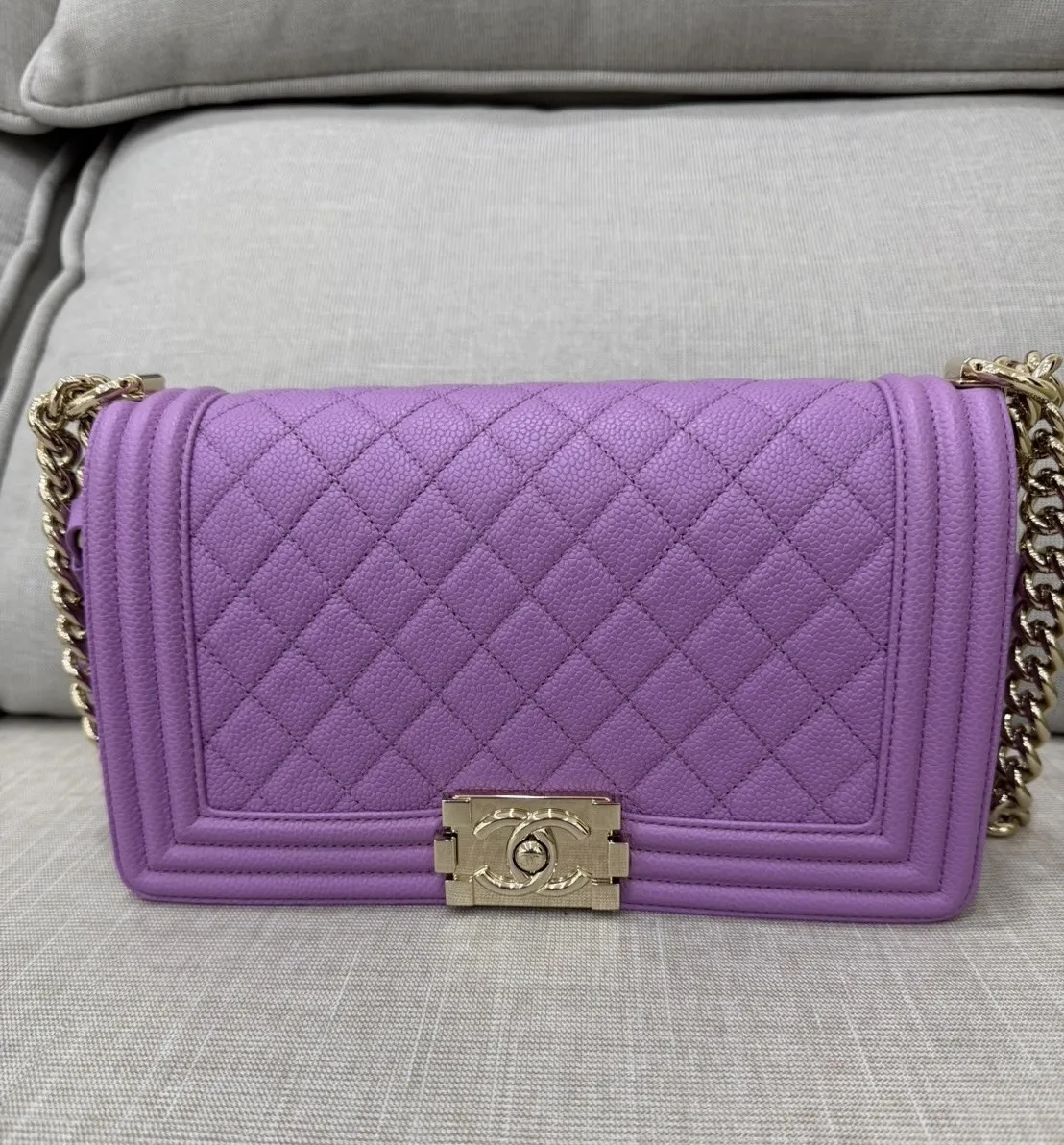 Chanel leboy 25中號 荔枝牛皮 夢幻紫淡金釦