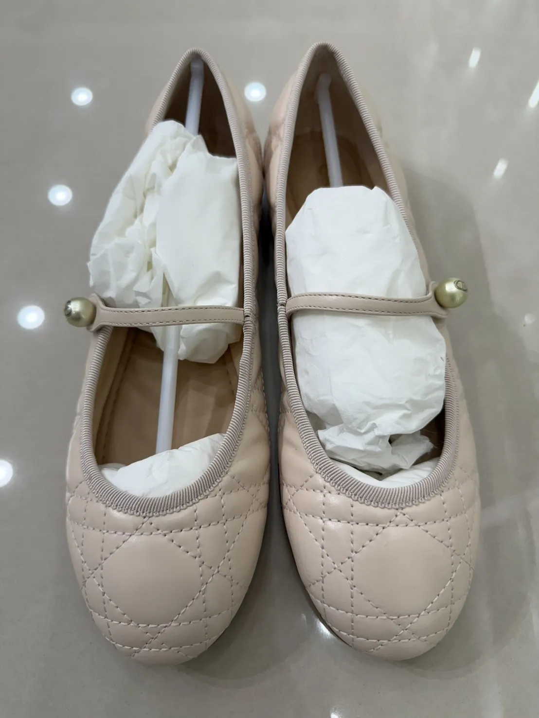 Dior 全新 籐格紋瑪莉珍平底鞋 奶茶色 尺寸36