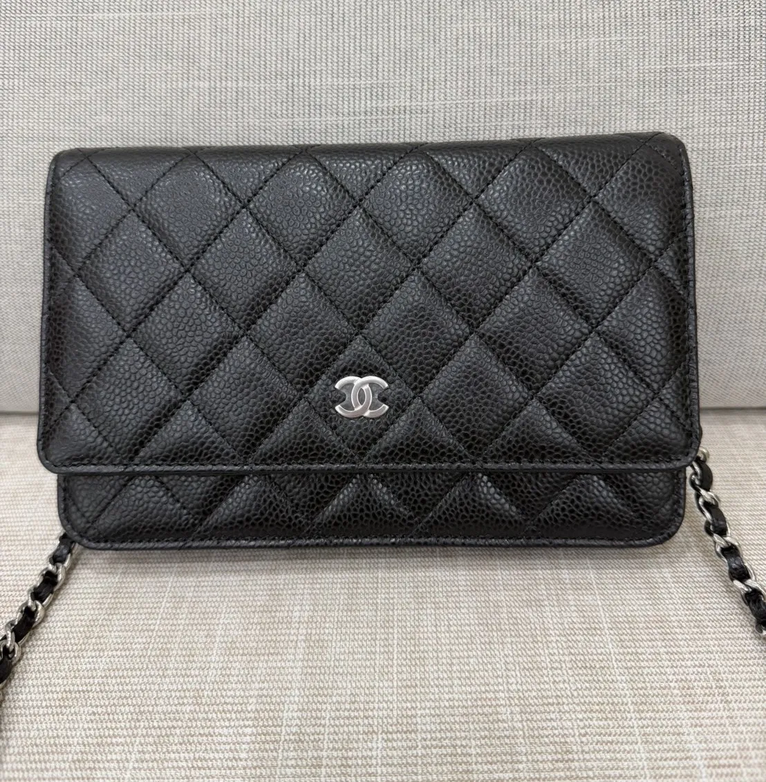 Chanel 全新 經典荔枝紋牛皮 WOC 黑色 銀釦 芯片款