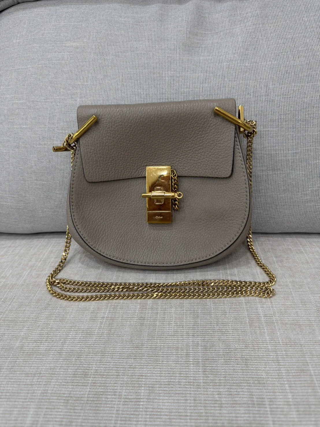 Chloe/克洛伊 大象灰色牛皮金扣小豬包小號鏈條包