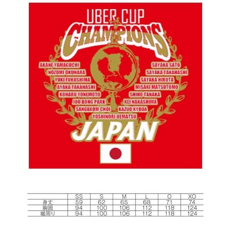 優乃克YONEX 大象可愛版 2018年優霸杯2018紀念冠軍T恤（現貨限量供應