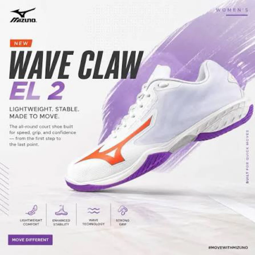 鷲屋 WAVE CLAW EL 2 羽球鞋 _ 71GA258391 顏色 : 白x橘x紫