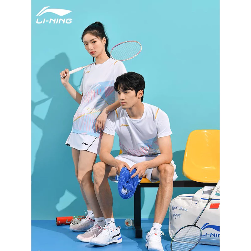 李寧2023新款羽毛球大賽版服上衣男女運動短袖速乾吸汗上衣T恤