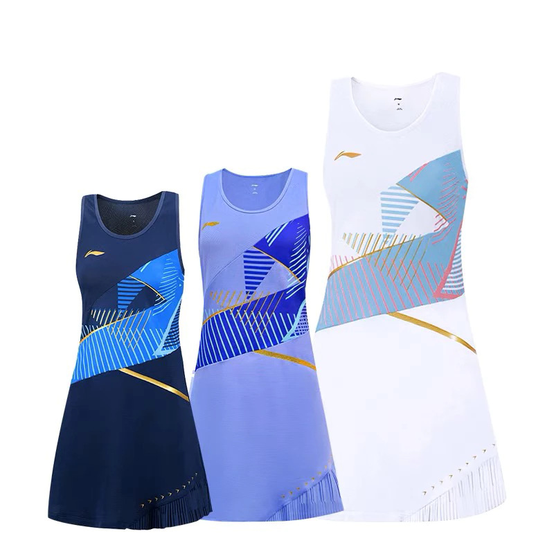 李寧羽毛球服國際球星大賽服女士連衣裙抗菌速乾比賽服 ASKT024