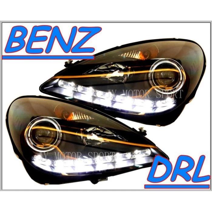 全新 賓士 BENZ SLK R171 黑框 類 R8 DRL 魚眼 大燈 頭燈 實車照
