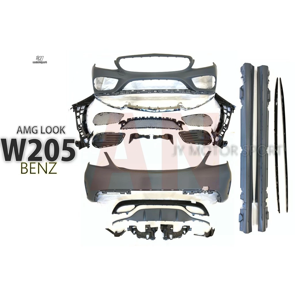 全新 空力套件 BENZ W205 C200 C300 改 AMG 前保桿 側裙 後保桿 素材 AN